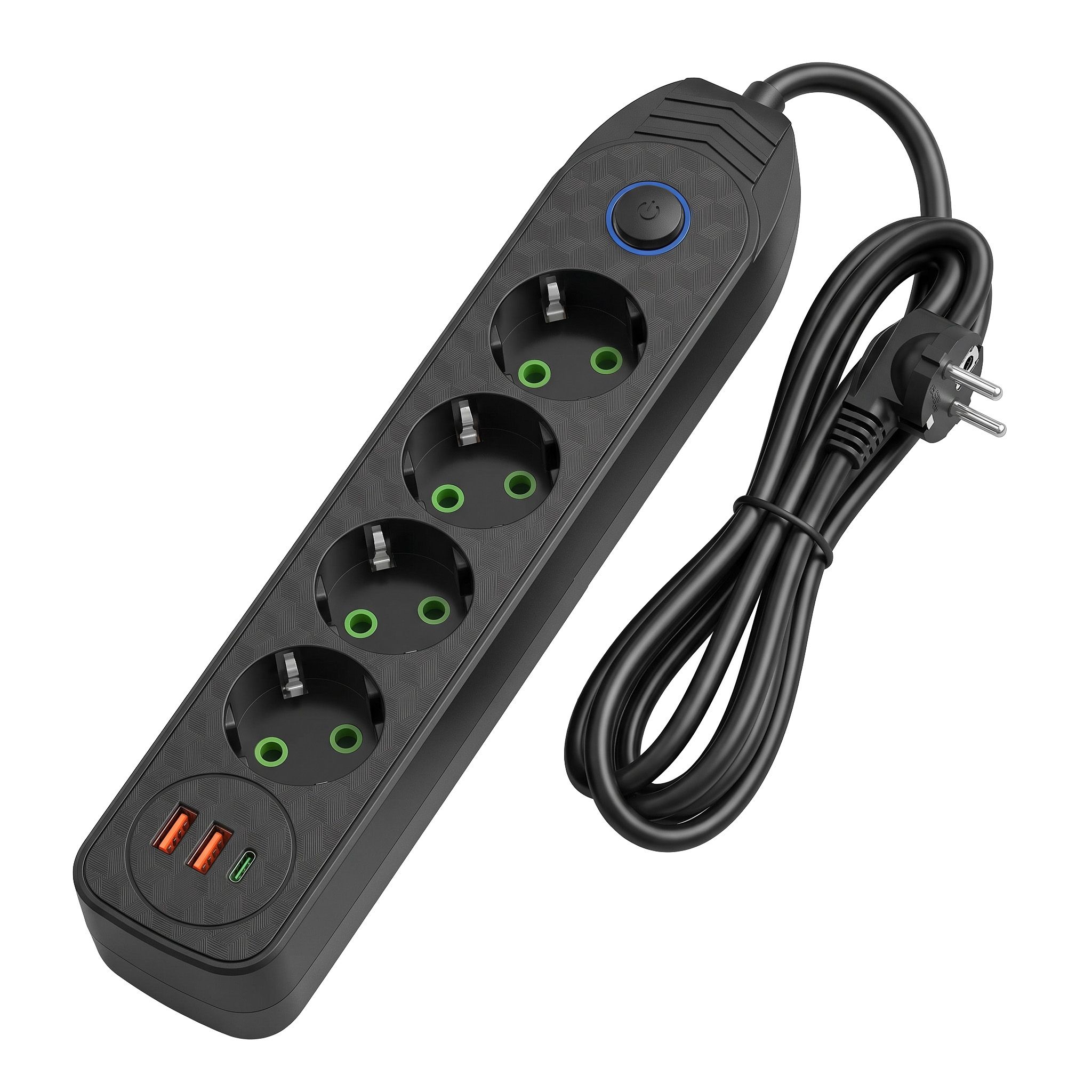 Toolight Steckdosenleiste Verlängerungskabel 4 Steckdosen + 2x Usb-a + Usb-c Jnh025-4b Black