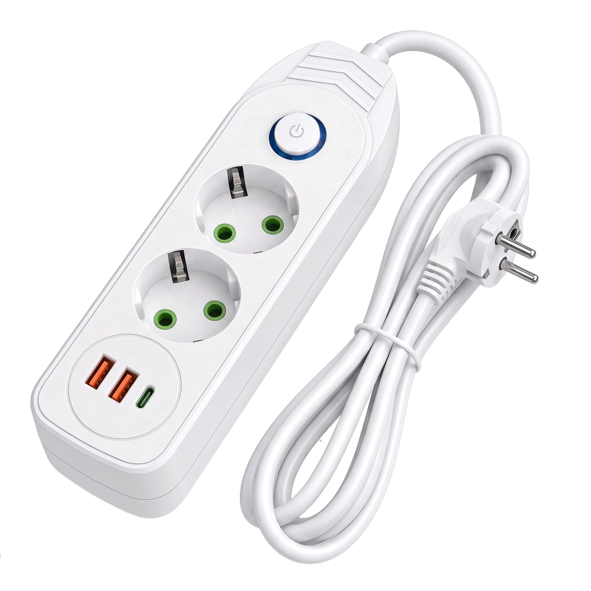 Toolight Steckdosenleiste Verlängerungskabel 2 Steckdosen + 2x Usb-a + Usb-c Jnh024-3b White