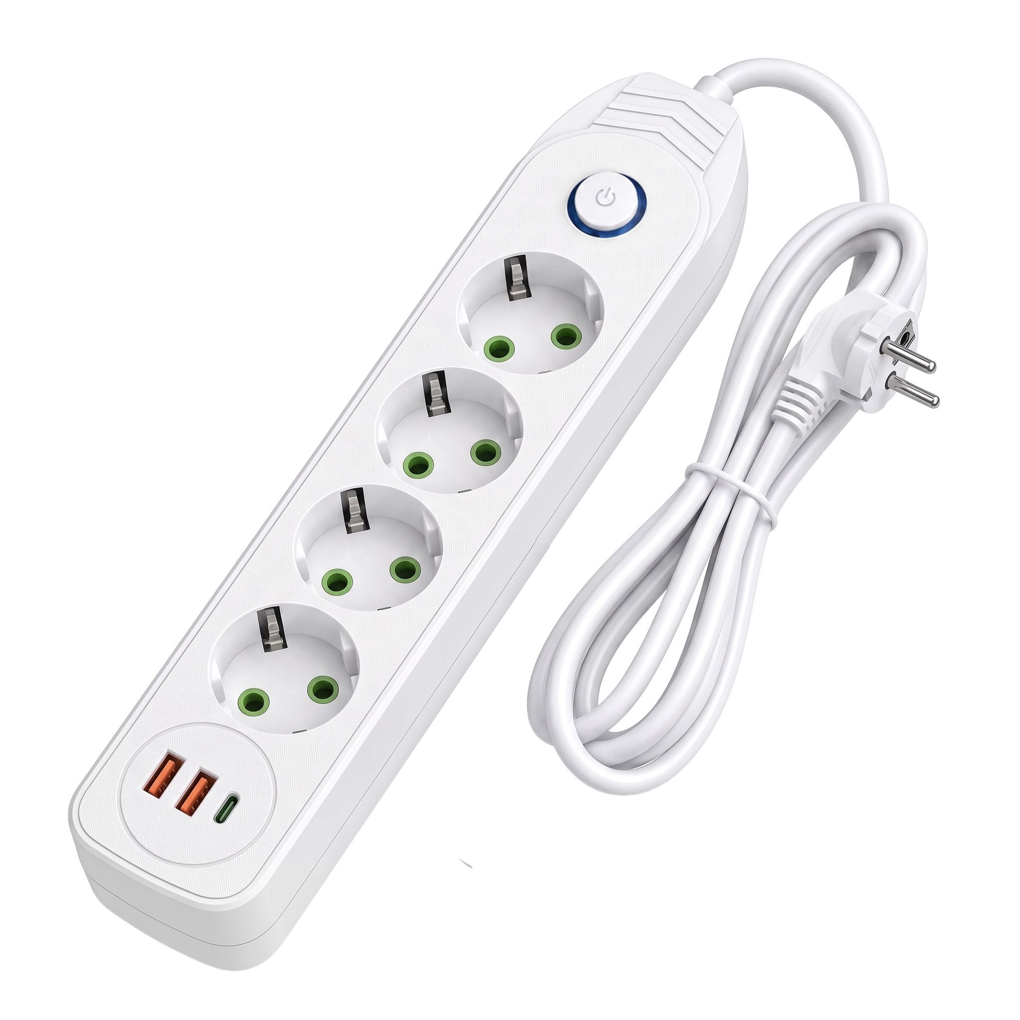 Toolight Steckdosenleiste Verlängerungskabel 4 Steckdosen + 2x Usb-a + Usb-c Jnh025-4b White