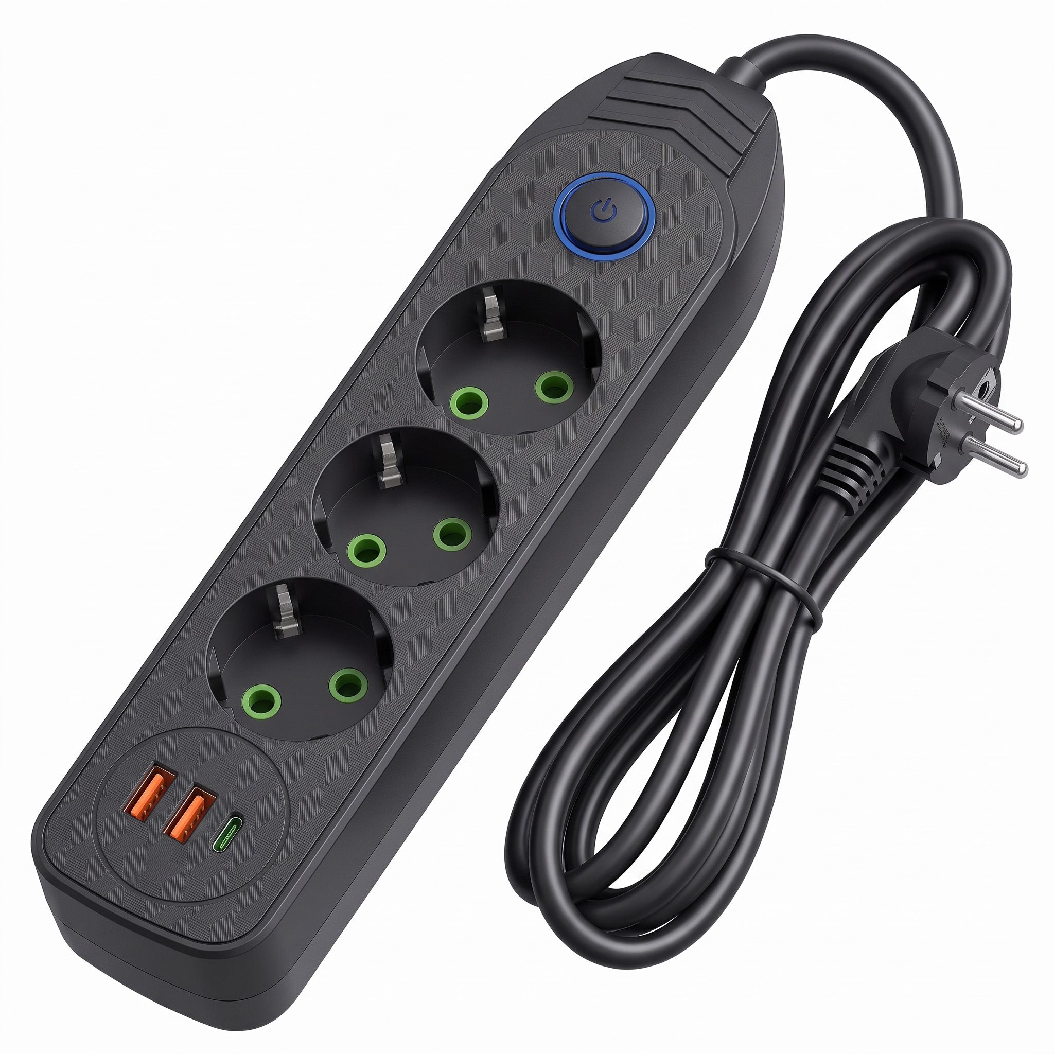 Toolight Steckdosenleiste Verlängerungskabel 3 Steckdosen + 2x Usb-a + Usb-c Jnh024-3b Black
