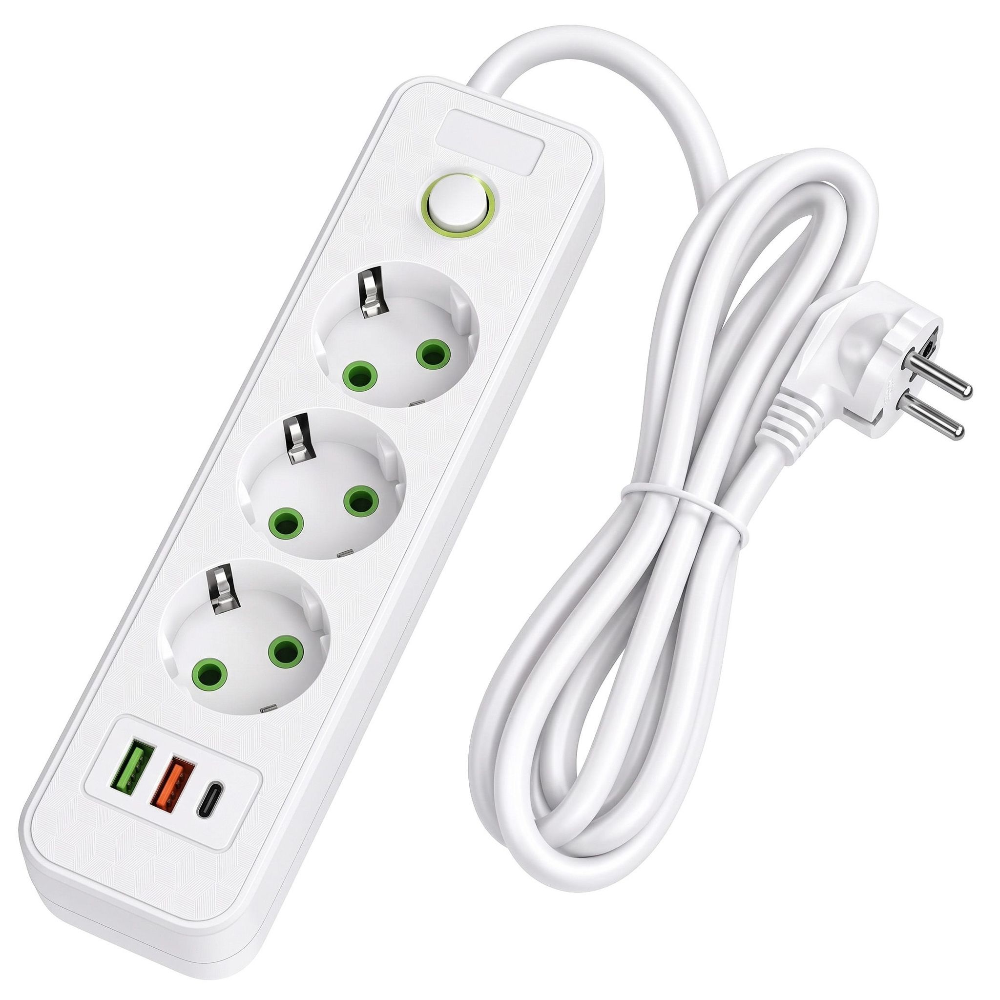 Toolight Steckdosenleiste Verlängerungskabel 3 Steckdosen + 2x Usb-a + Usb-c Jnh020-3a White