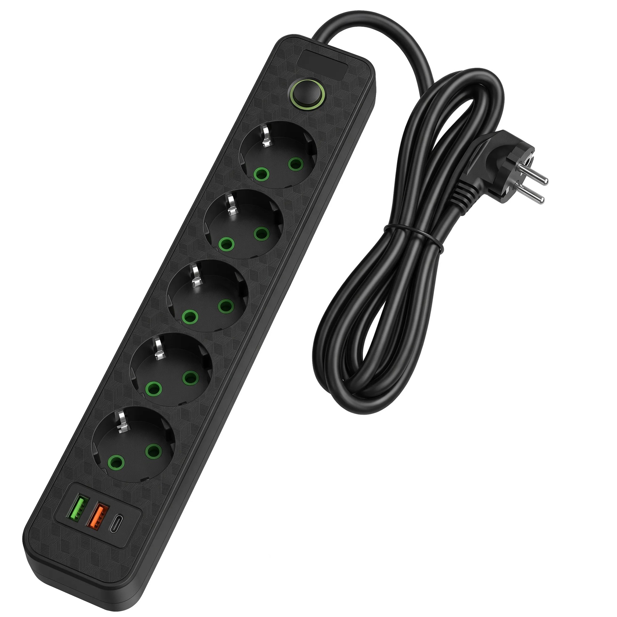 Toolight Steckdosenleiste Verlängerungskabel 5 Steckdosen + 2x Usb-a + Usb-c Jnh022-5a Black