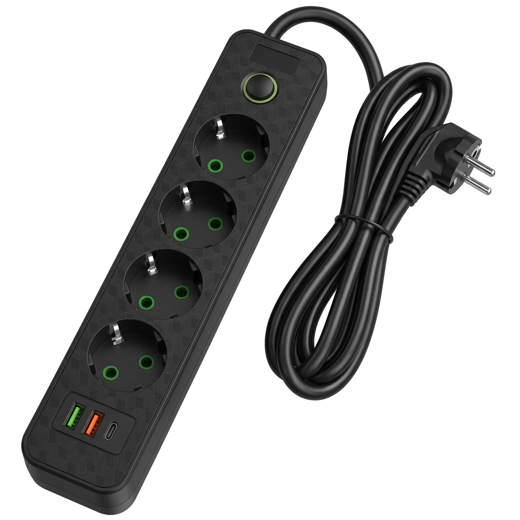 Toolight Steckdosenleiste Verlängerungskabel 4 Steckdosen + 2x Usb-a + Usb-c Jnh021-4a Black