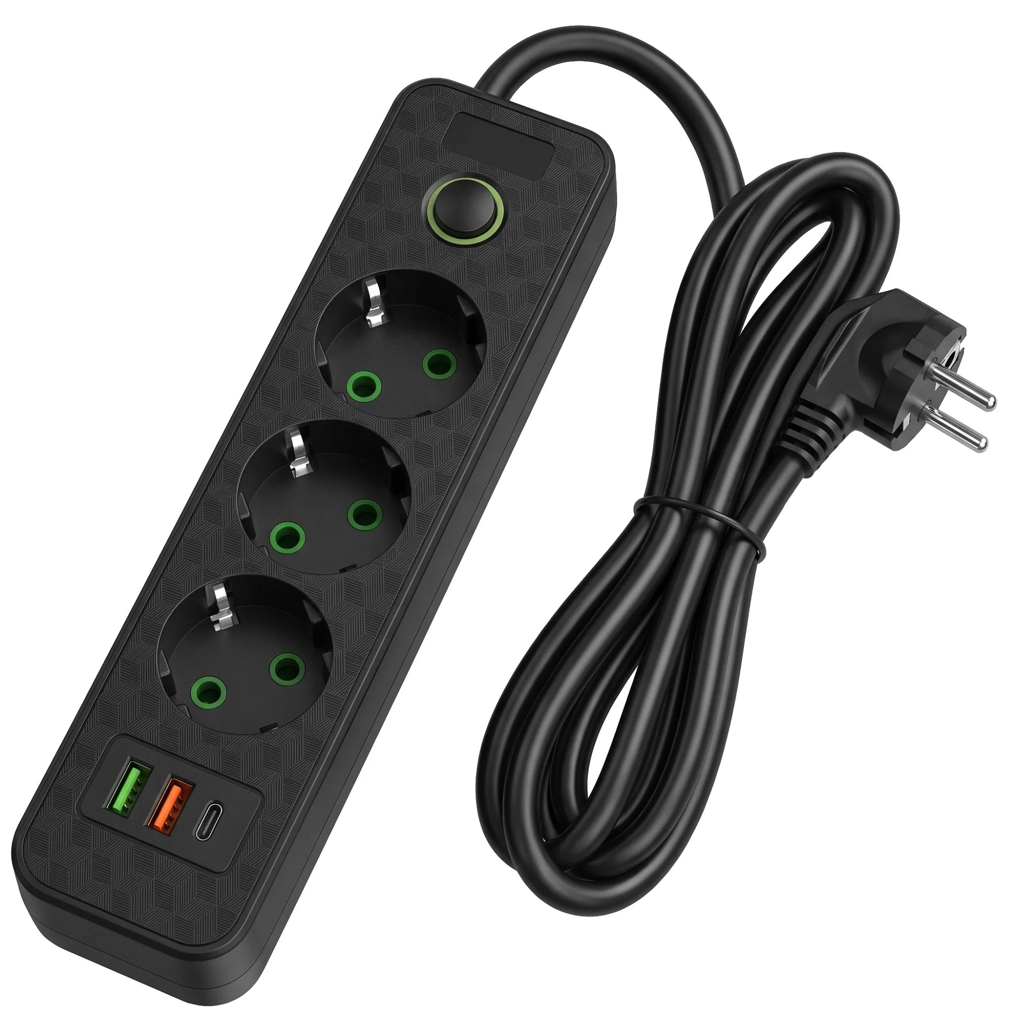 Toolight Steckdosenleiste Verlängerungskabel 3 Steckdosen + 2x Usb-a + Usb-c Jnh020-3a Black