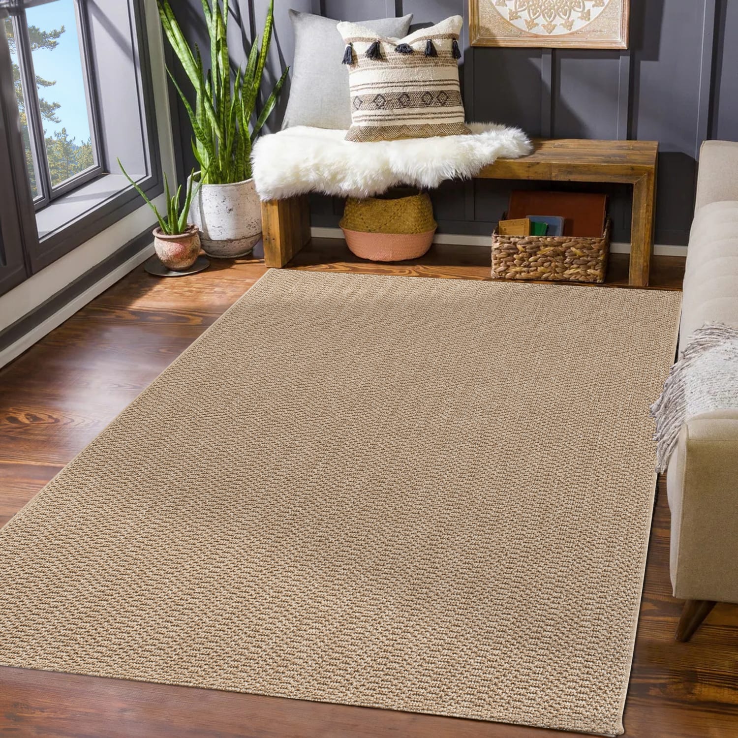 Teppich Garten Wetterfest Wohnzimmer Boho Natürliche Farben Struktur Jute Optik 200 Cm X 280 Cm X 11 Mm Beige Rechteckig