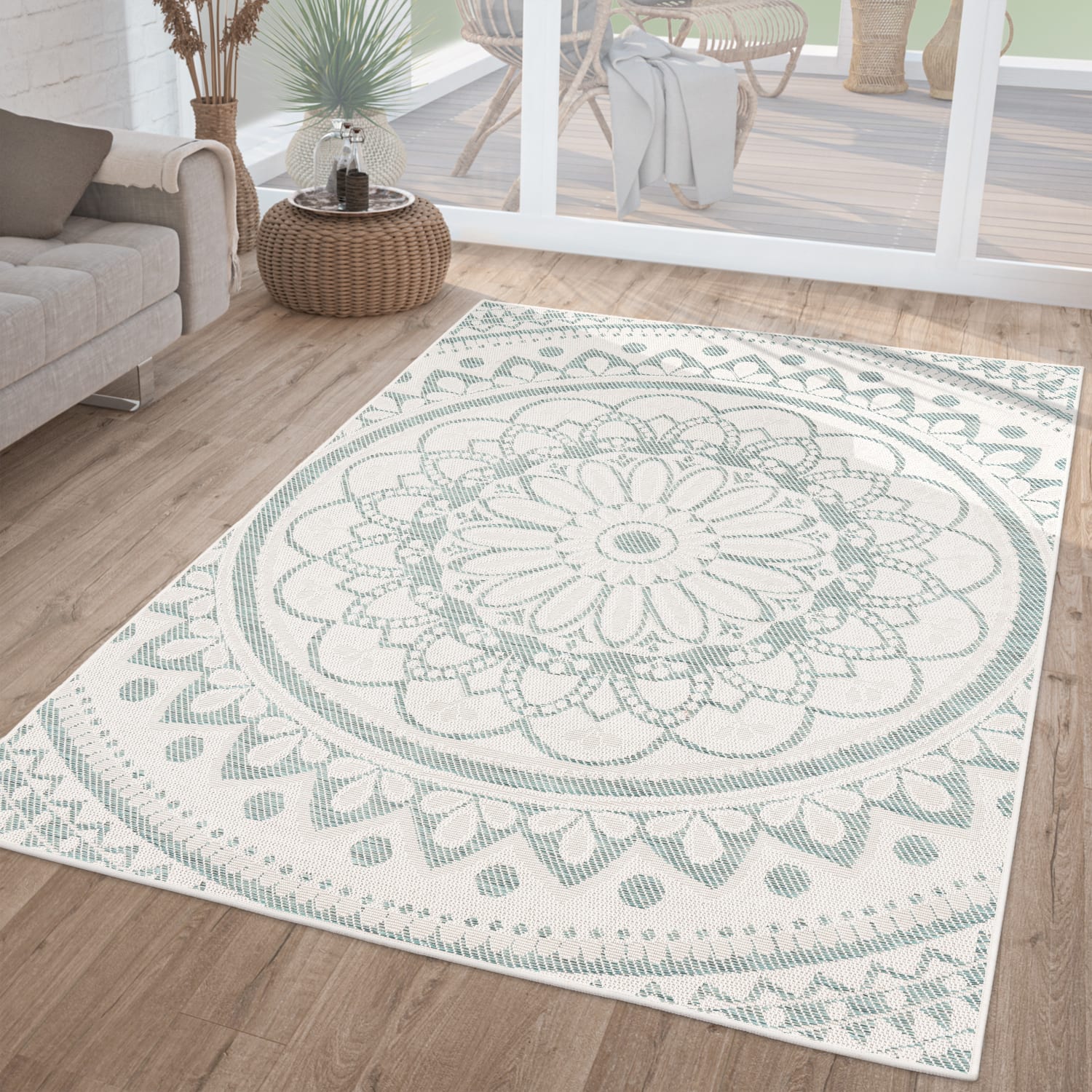 In-& Outdoorteppich Wetterfest Garten Orientalisches Marokkanisches Boho Design 200 Cm X 280 Cm Türkis Rechteckig