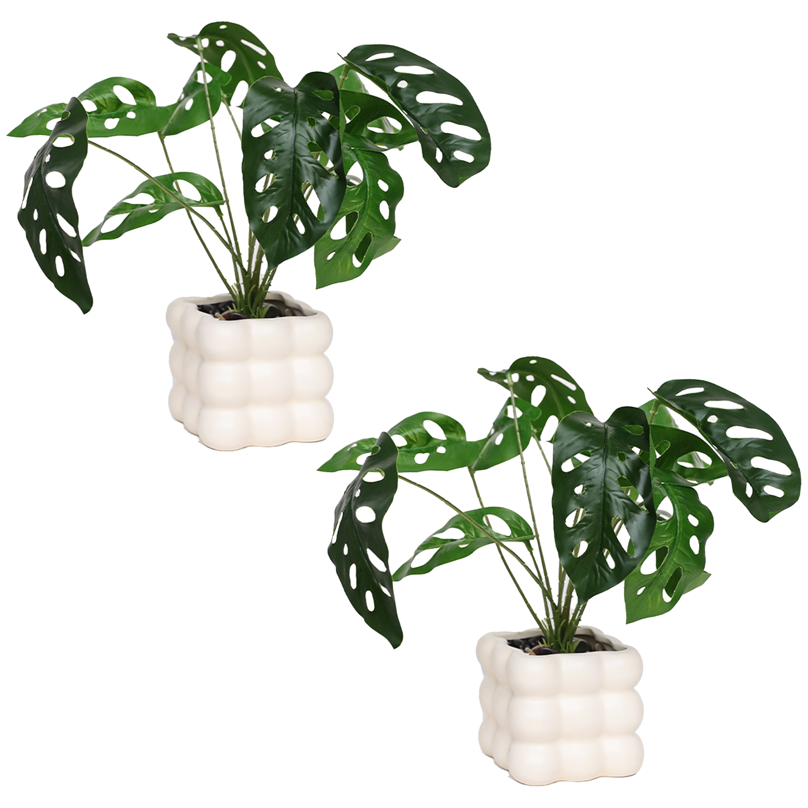 (2er-set) 2 Moderne Und Minimalistische Grüne Künstliche Pflanzen Und Blumen, Kleine Dekorative Topfpflanzen Für Büro, Wohnzimmer, Eingangsbereich, Arbeitszimmer, Inneneinrichtung (monstera-blatt - Kü