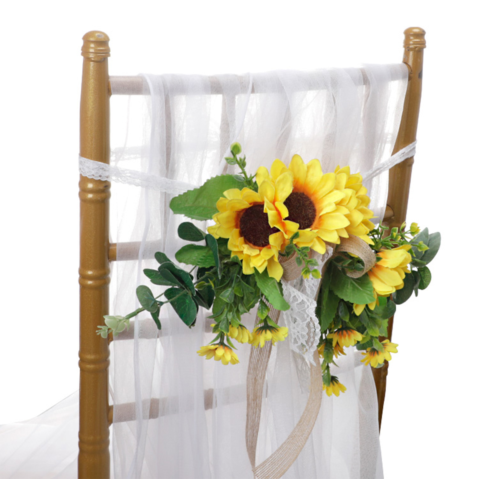 (4 Stück Pro Packung) Neue Künstliche Dekoblume Für Stuhllehnen, Kreativer Landhausstil, Sonnenblume, 40 Cm Lang Und 22 Cm Breit