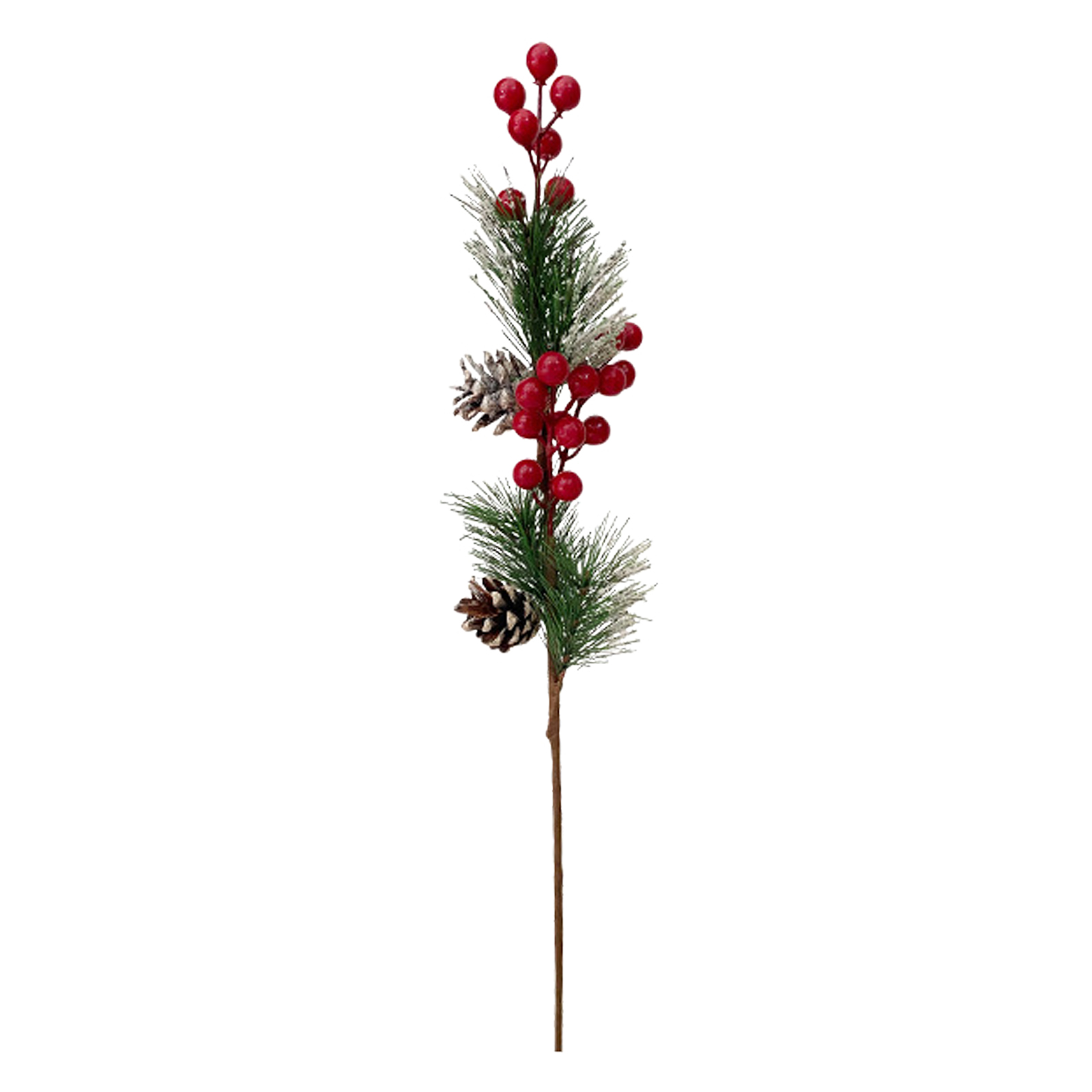 (50 Cm Norwegischer Waldstil B Mit Perlen) Künstliche Weihnachtskiefernadeln, Einzelner Kiefernzapfen, Rote Früchte, Grüne Pflanze, Blumenarrangement, Künstliche Kiefernnadeln