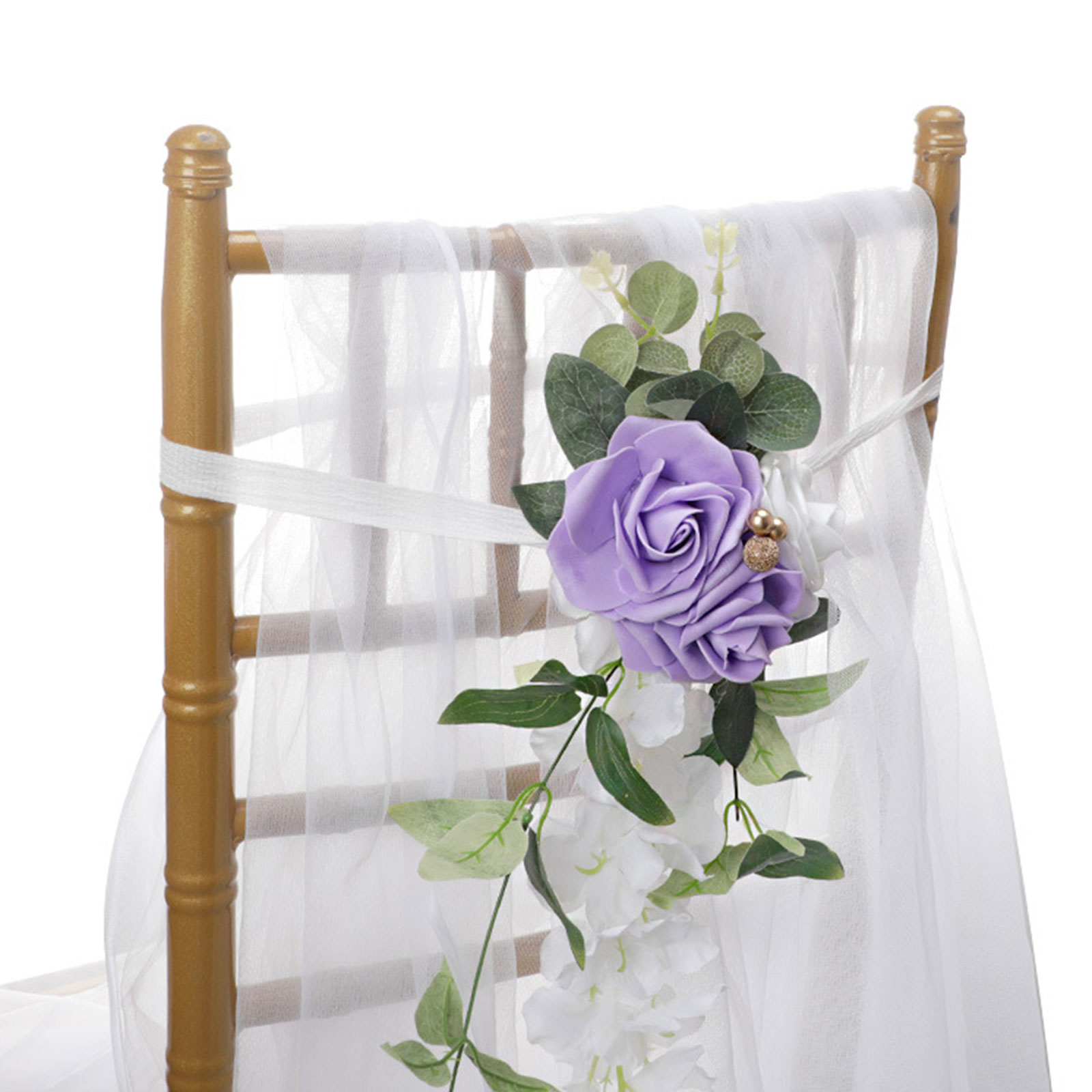 (6 Stück Pro Packung) Helllila Künstliche Blumen, 25 X 40 Cm, Für Stuhllehnen Bei Hochzeiten, Stuhldekoration Für Empfänge Im Freien, Künstliche Blumen Für Hochzeitsstühle