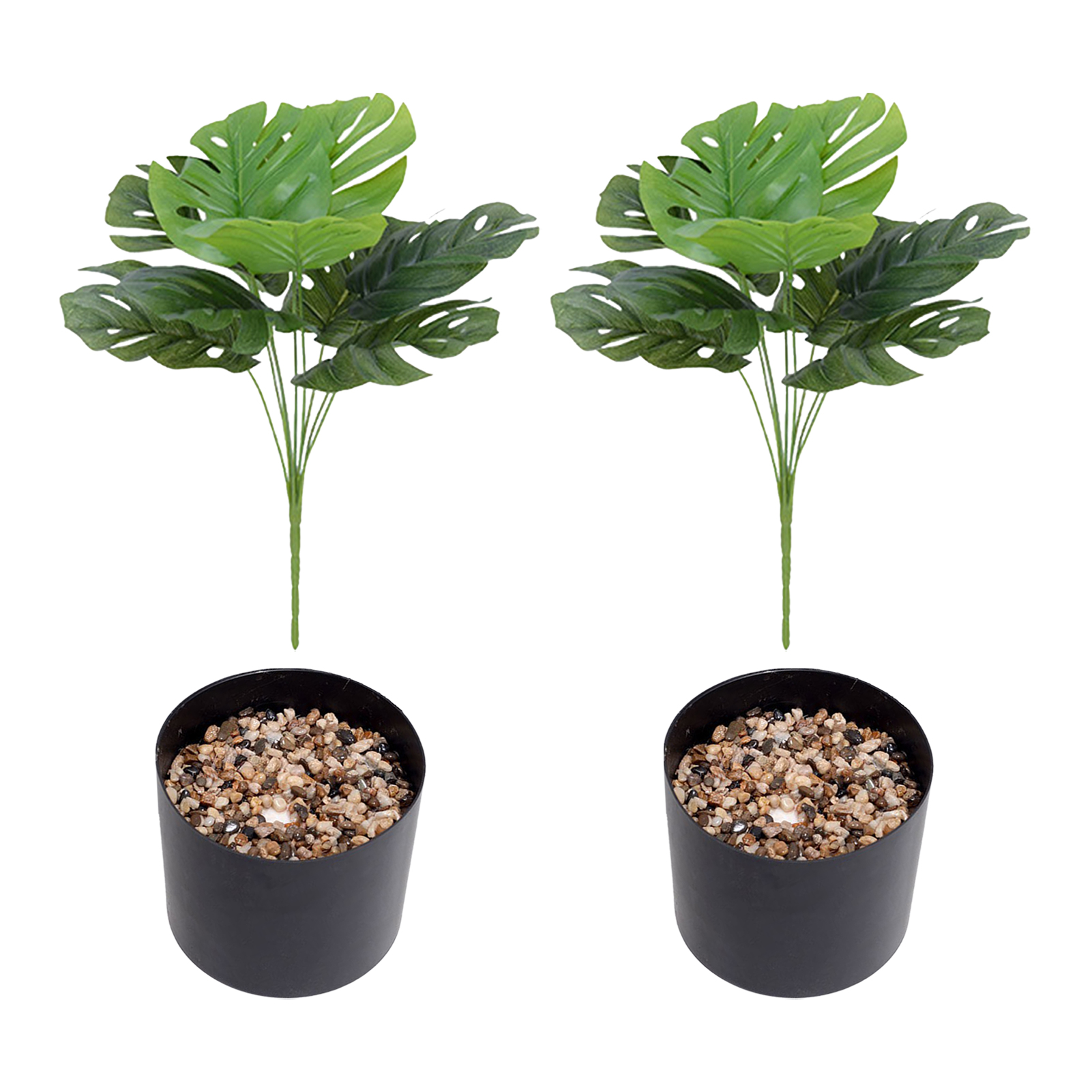 (9 Köpfe Mit Grünem Rand 2 Sträuße + 2 Blumentöpfe) 9 Künstliche Monstera-pflanzen Mit Blättern, Künstlichen Blüten Und Blumentöpfen Zur Wohnzimmerdekoration (inhalt: 2 Sträuße Grüner Pflanzen + 2 Bl