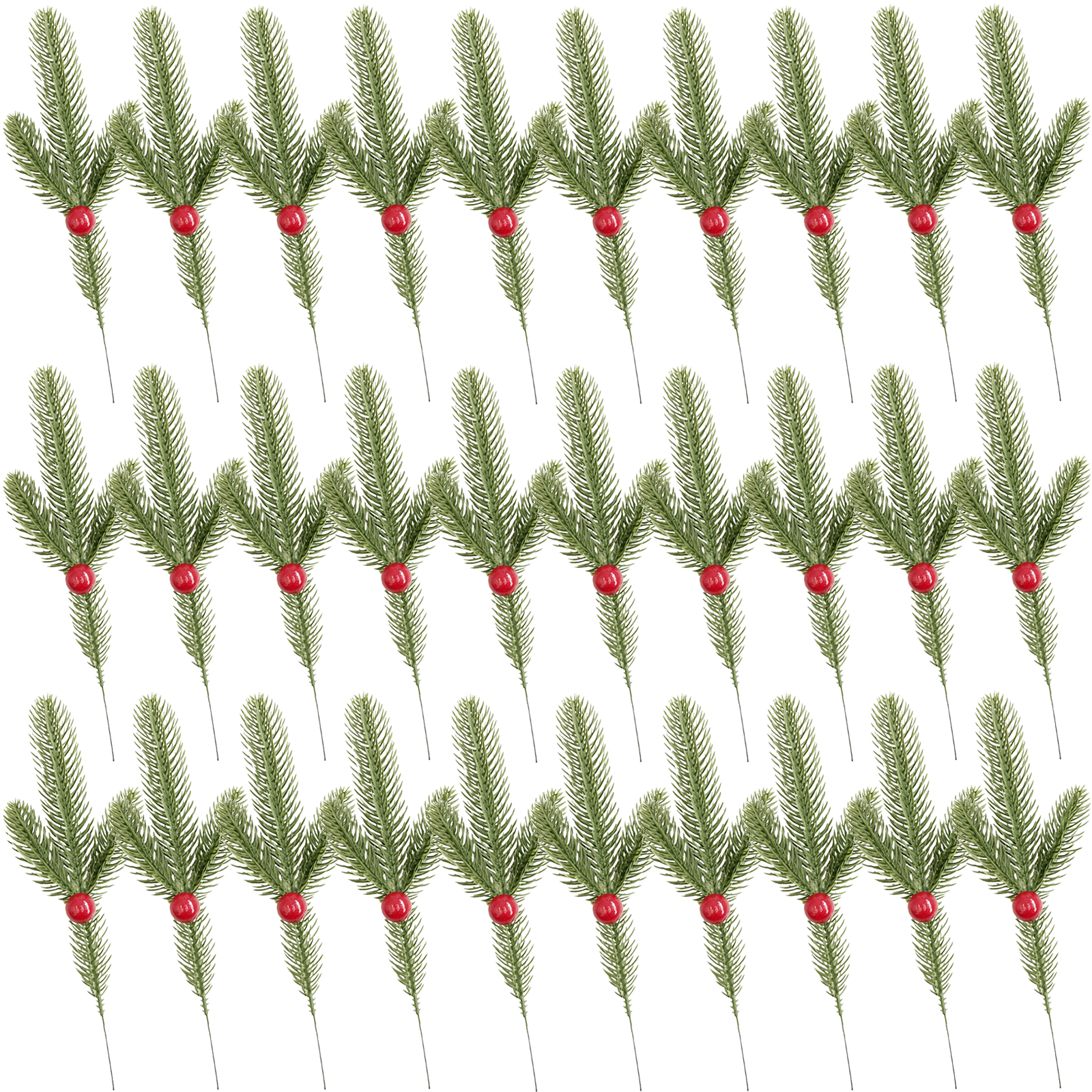 (kleine Größe 30 Stiele Pro Beutel. Verpackung Inklusive.) (künstliche Pflanze Mit Drei Roten Und Grünen Zweigen) 30 Künstliche Dreizweigige Stiele Mit Früchten, Weihnachtsdekoration, Zubehör Für Diy-