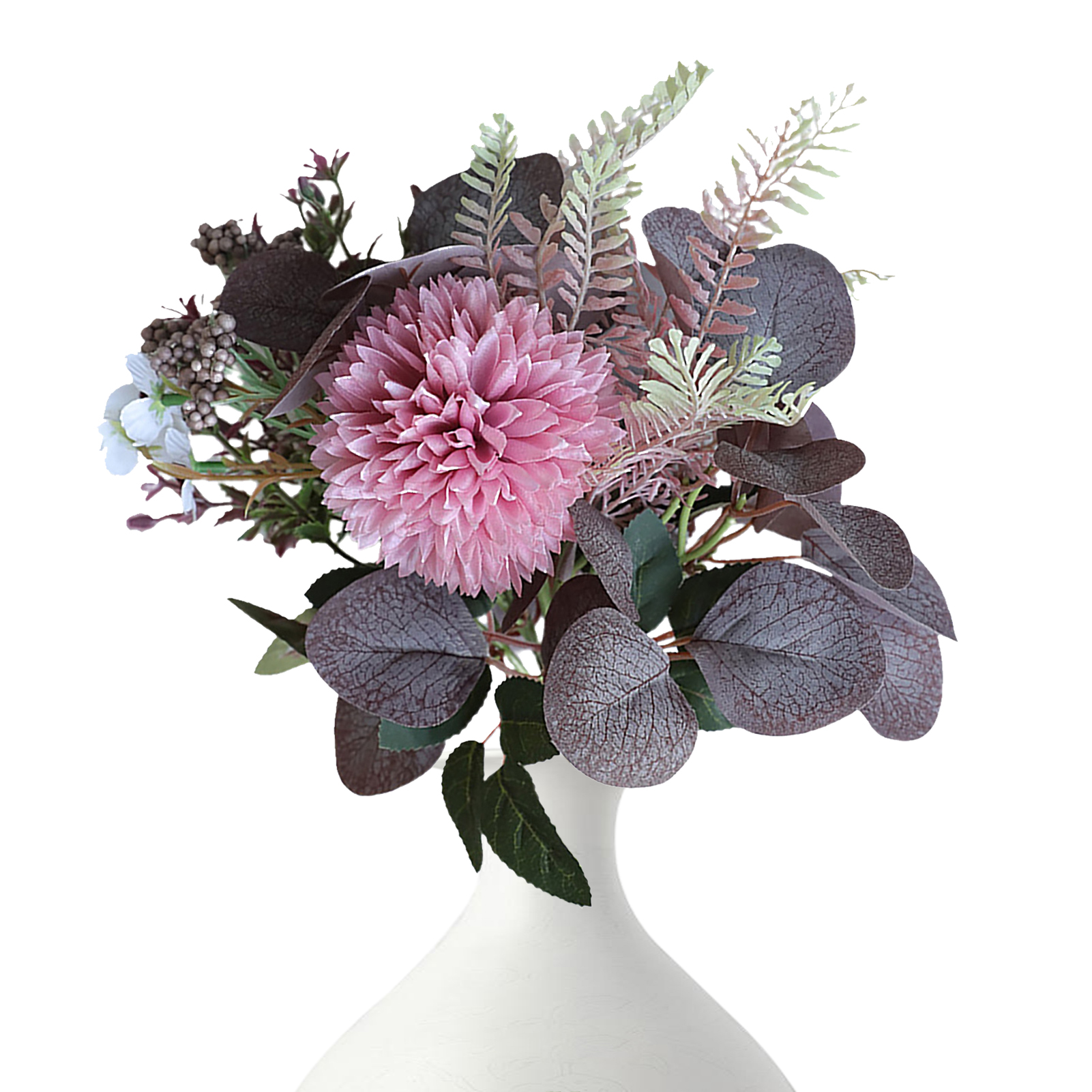 (strauß Aus Rosa Und Violetten Chrysanthemen) Künstliches Blumenarrangement Aus Chrysanthemen Und Eukalyptusblättern Zur Dekoration Des Wohn- Und Esszimmers.