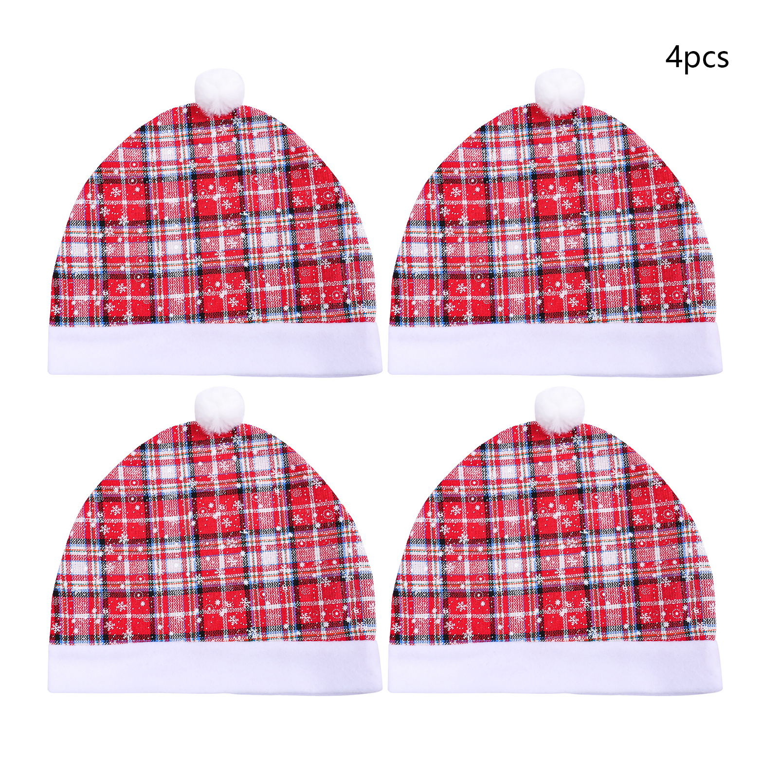 4-teiliges Weihnachts-autositzbezug-set, Festliche Dekoration Für Die Rückenlehne, Weihnachtsmütze Als Ornament, Kopfstützenbezug (rot-weiß Kariertes Muster)
