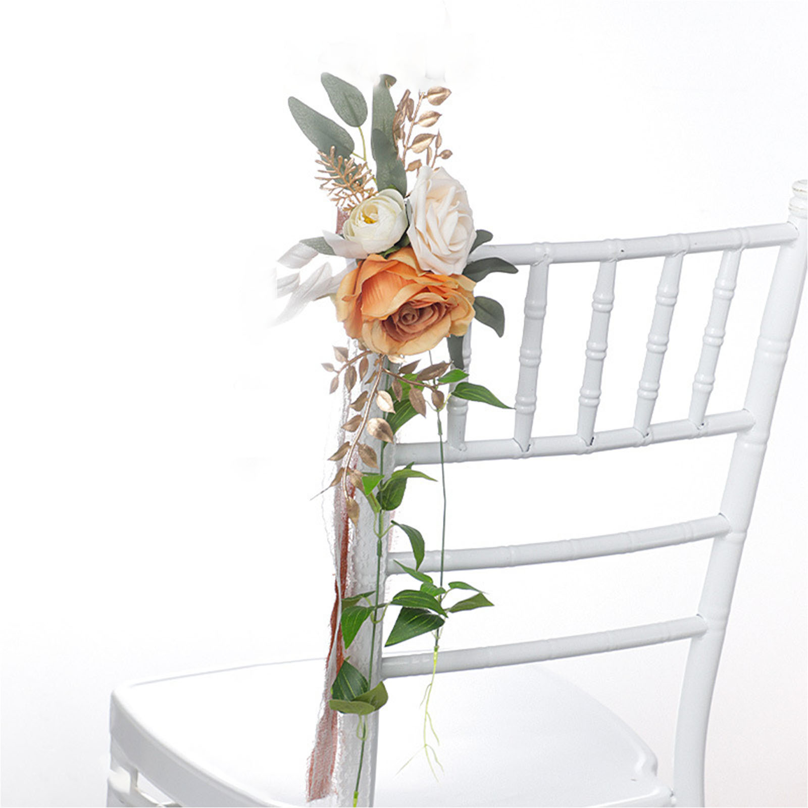 Künstliche Stuhllehnenblume, Dekorative Blume Für Hochzeitsgang, Gartenparty, Orange-weiß