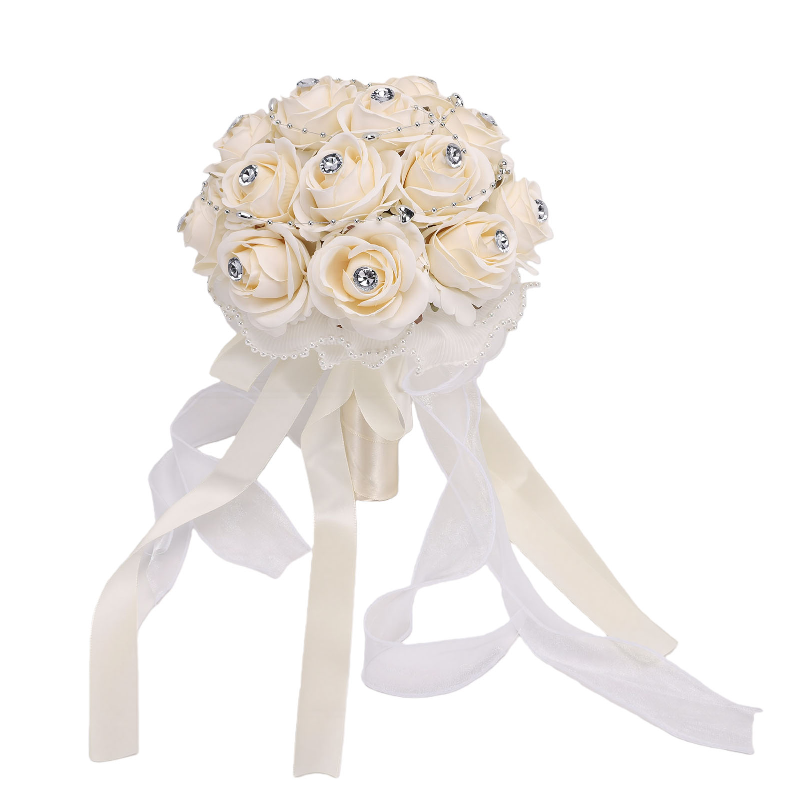 Braut- Und Brautjungfernstrauß, Künstliche Rosen, Hochzeitsdekoration, Künstlicher Brautstrauß Mit Strasssteinen Verziert, Champagnerfarben.