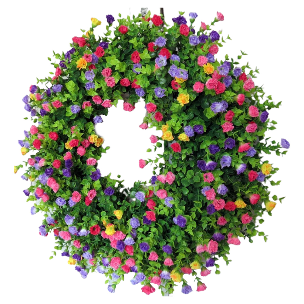 Ein Farbenfroher, Rustikaler Frühlings- Und Sommerkranz Mit Künstlichen Blumen, Ideal Zur Dekoration Von Haustür, Wand, Garten Oder Hochzeit. Künstliche Blumendekoration Für Haustür, Wand Oder Garten.
