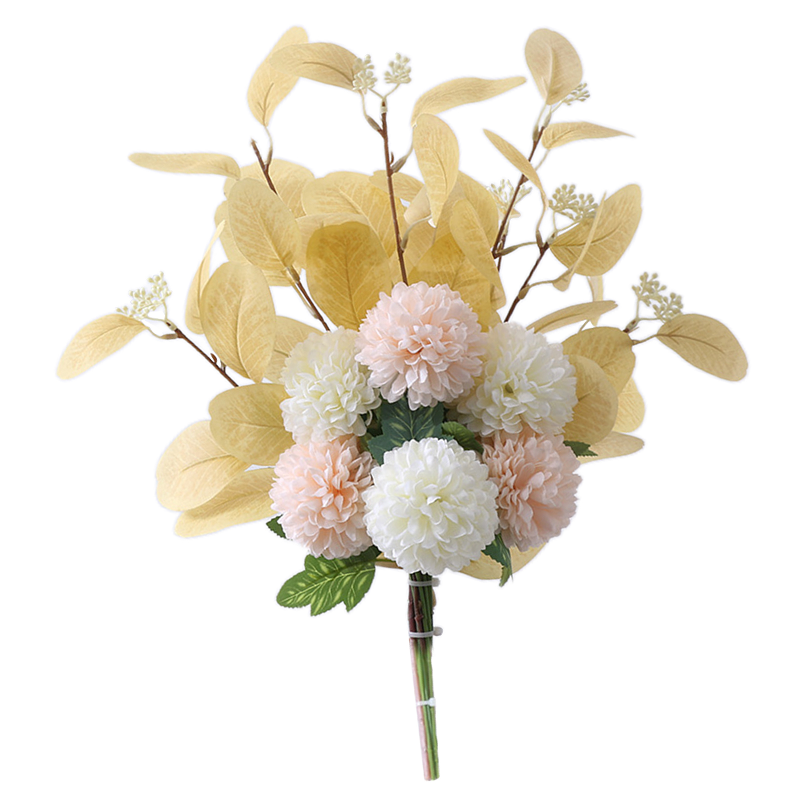 Chrysanthemenstrauß In Form Champagnerweißer Tischtennisbälle, Chrysanthemenstrauß In Form Von Eukalyptusblattkugeln, Verschiedene Farben Erhältlich, Strauß Künstlicher Chrysanthemen In Form Von Handk