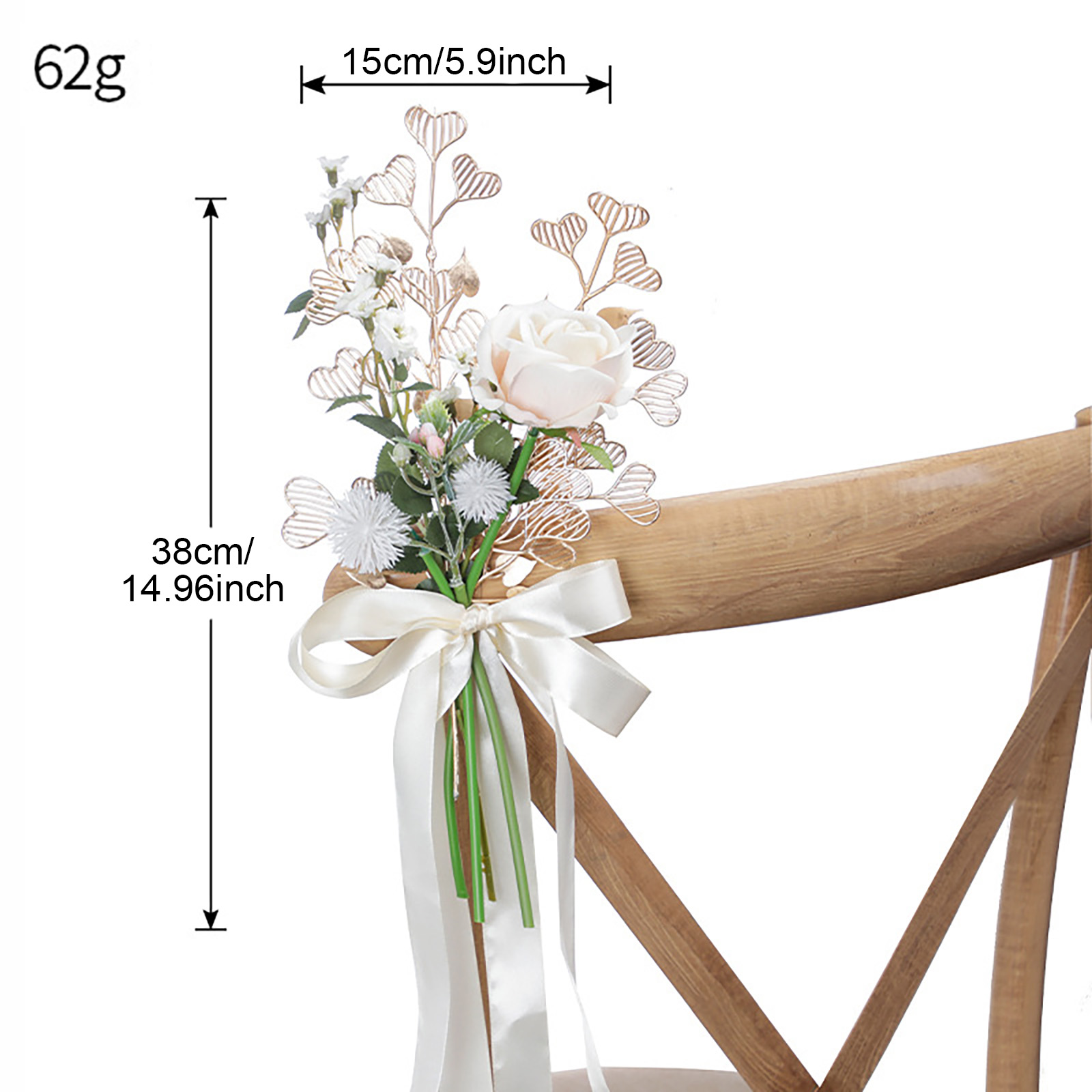 Blumenschmuck Für Den Traugang, Künstliche Blumen Mit Hängenden Bändern, Romantische Blumen Für Die Hochzeitsstühle, Zeremonie Und Empfang, Cremefarben Und Weiß.