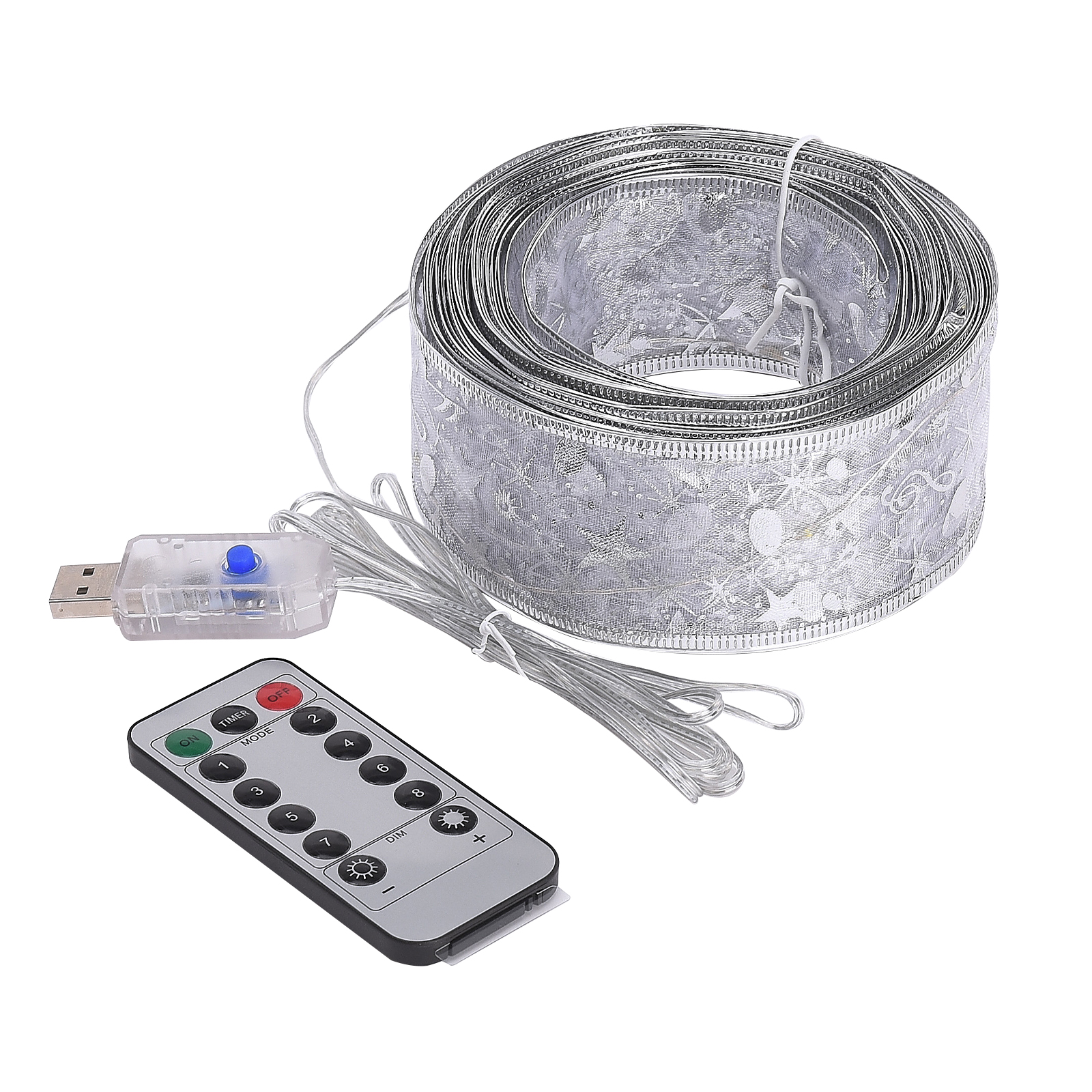 [satinsilberne Lichterkette – Warmweiß, 10 M, 100 Leds, 8 Funktionen, Usb-anschluss + 13-tasten-fernbedienung] Led-lichterkette, Dekorative Weihnachtsbaumgirlande