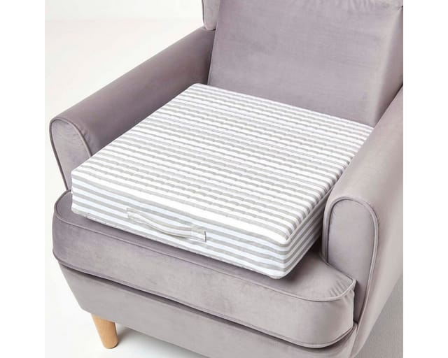 Wattierter Sitzkissenbezug 50 X 50 X 10 Cm Aus Baumwolle, Grau Gestreift - Homescapes