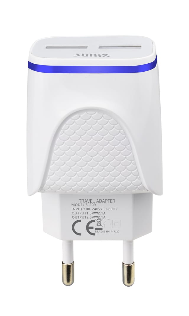Netzteil Schnell Ladegerät 2,1a Tragbares 2x Usb Dual Port Fast Charge Reiseladegerät Steckdose 1,2m Typ-c Kabel Kompatibel Mit Smartphones, Tablets,typ-c In Weiß - Sunix