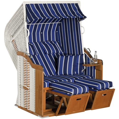 Sunnysmart Garten-strandkorb Rustikal 250 Plus 2-sitzer Weiß/blau Mit Kissen