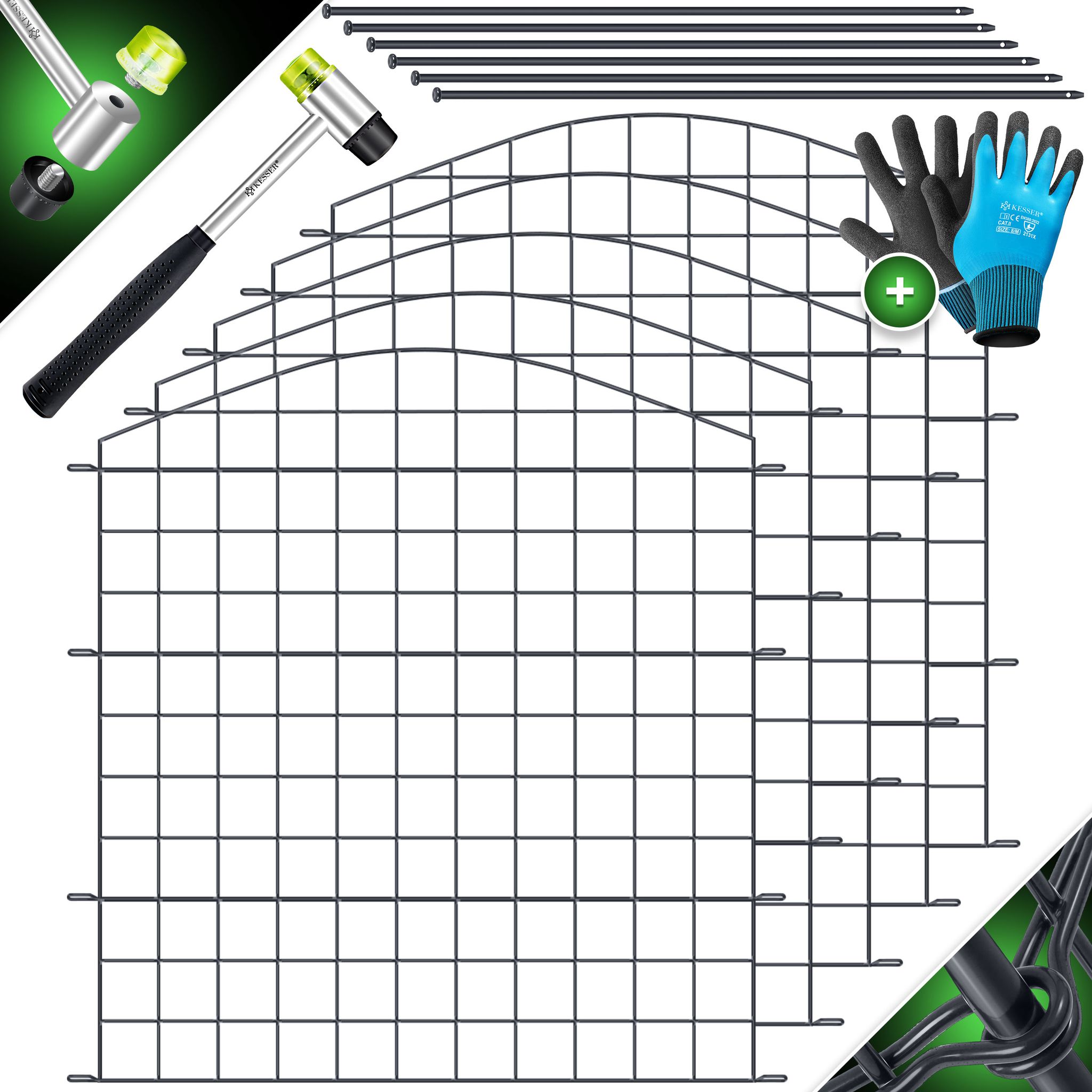 Kesser® Teichzaun Metall, Stecksystem - Oberbogen Rund - 5er Set, Anthrazit