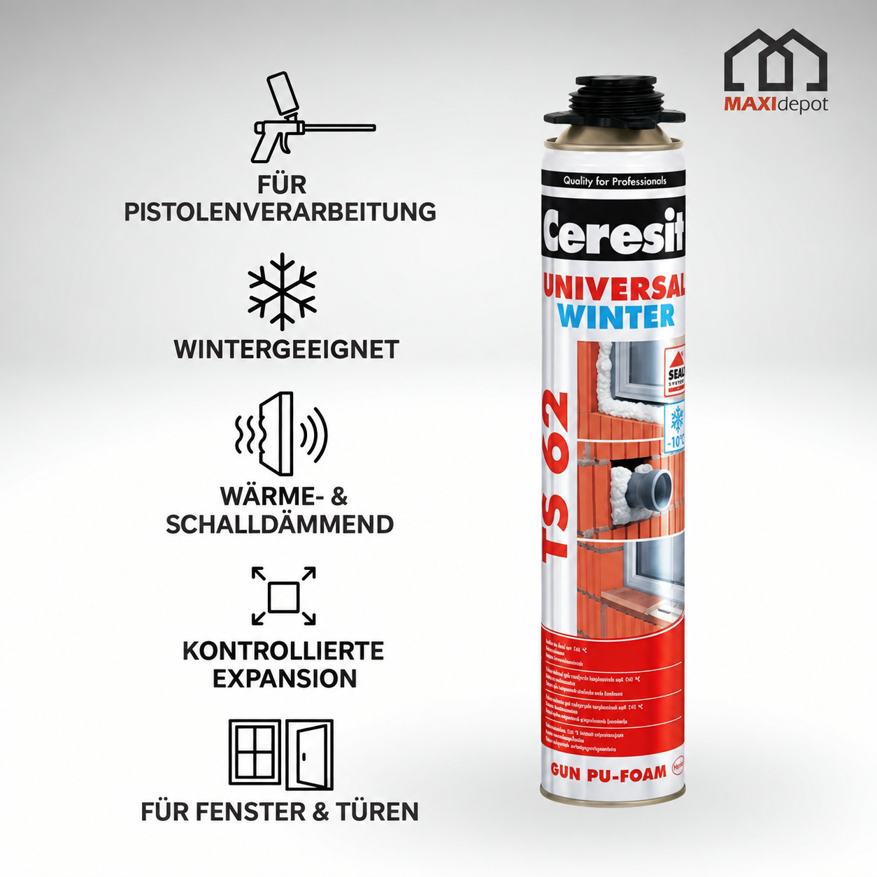 CERESIT Pistolenschaum - TS62 PU-Schaum bis zu -10° WINTER 750ml Bauschaum Bild 2