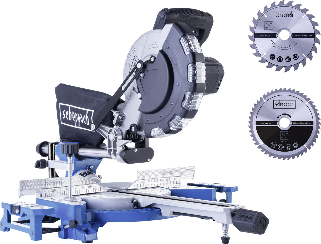 Scheppach Kappzugsäge HM216SPX mit LED-Schattenlicht & 2x Sägeblätter 2000 W Bild 3