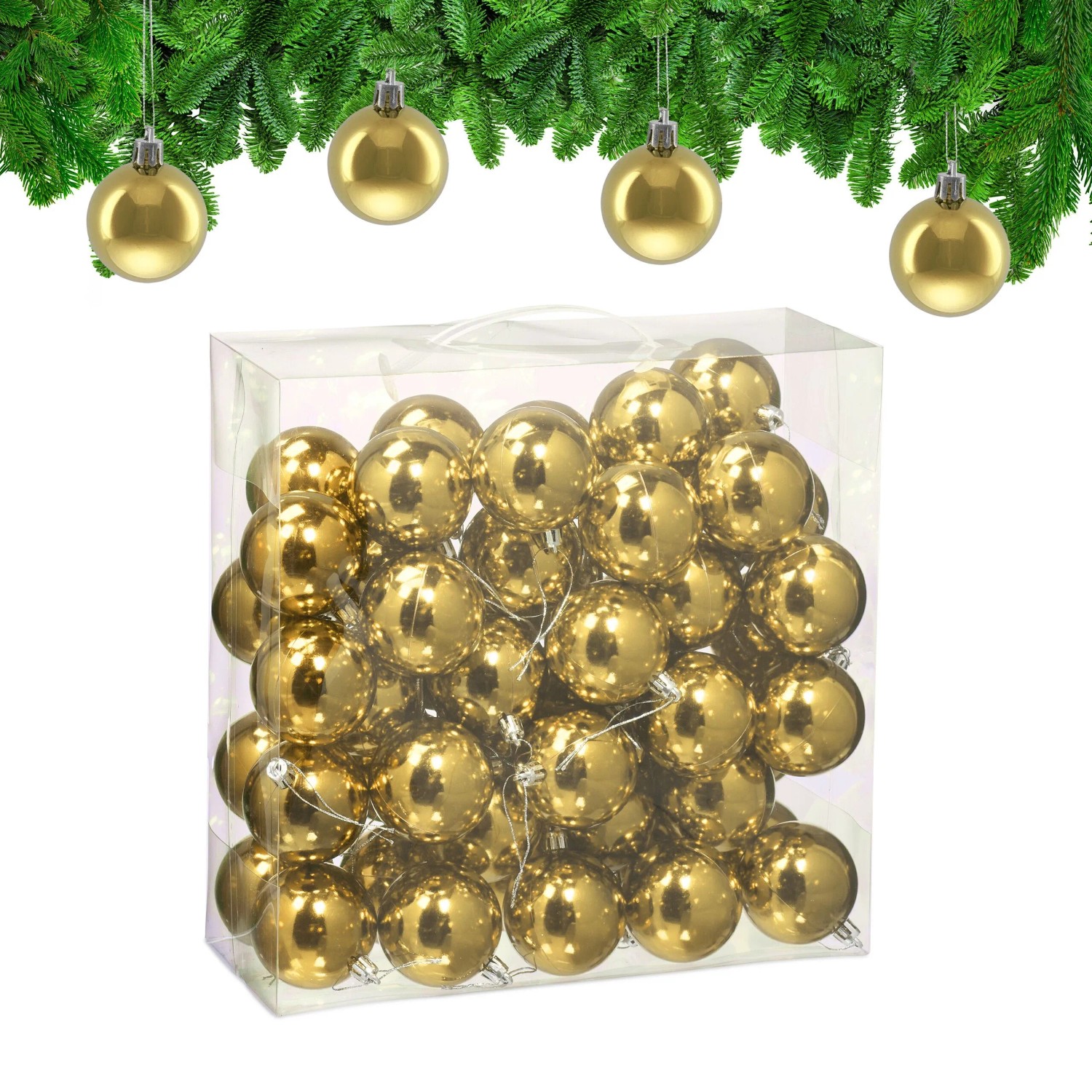 Relaxdays Weihnachtskugeln 50er Set Kunststoff Gold Glänzend 7 cm x ø 6 cm