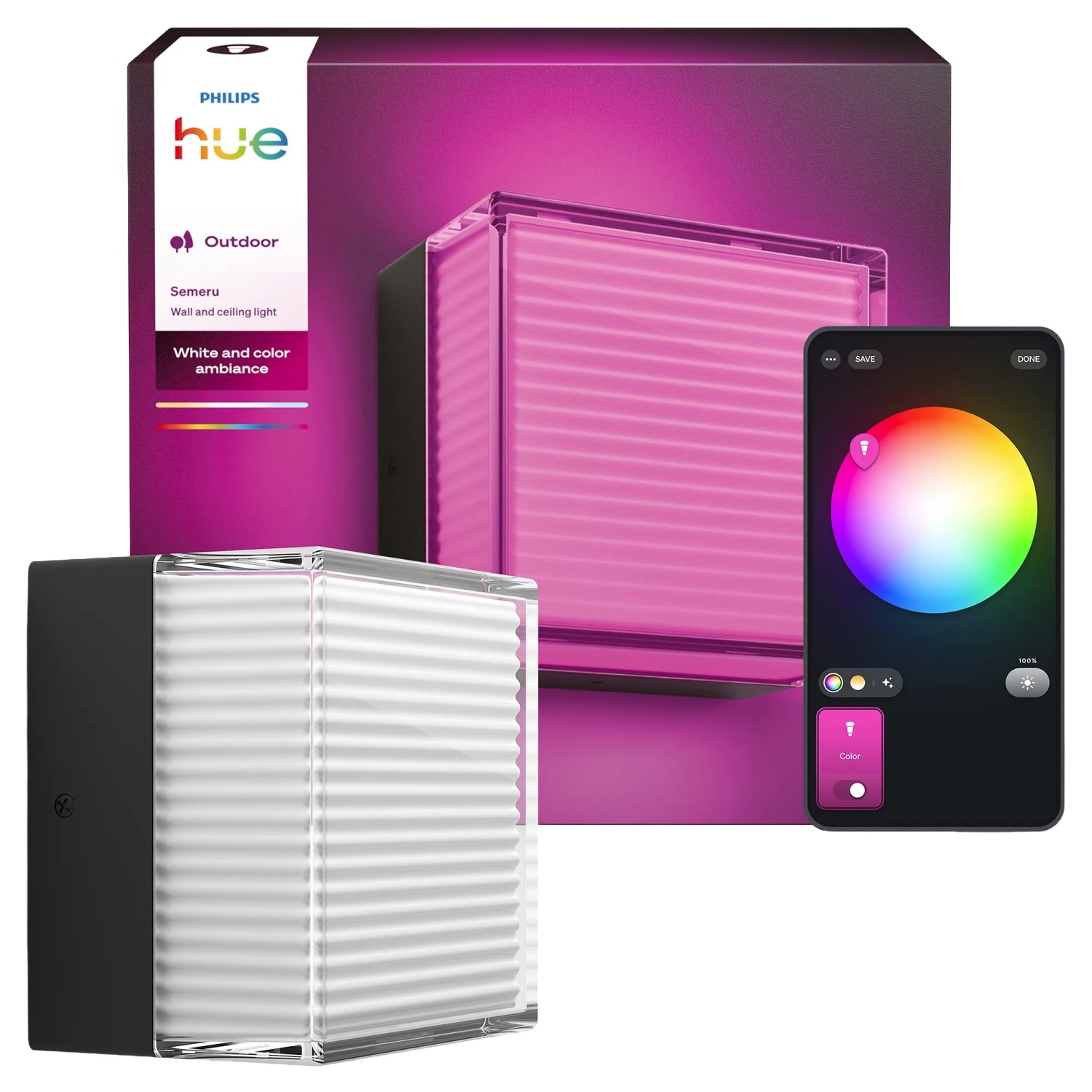 Philips Hue Leuchte Seremu Quadratisch Schwarz RGB Außen
