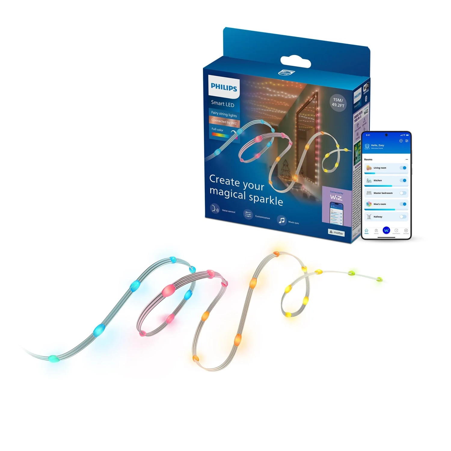 Philips Lichterkette Fairy String Lights RGBIC 15 m Weiß USB-C