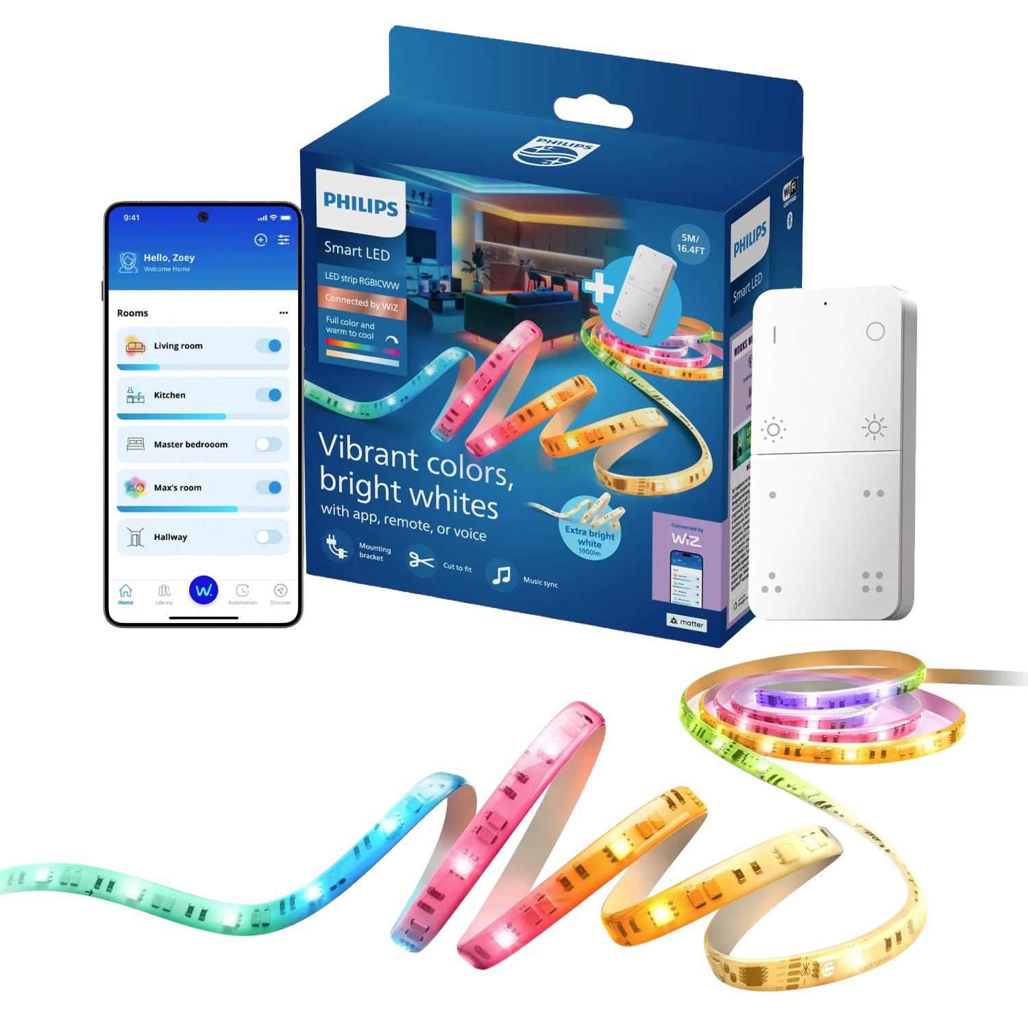 Philips LED Lightstrip Strip Light RGBICWW 5 m Weiß Dimmschalter