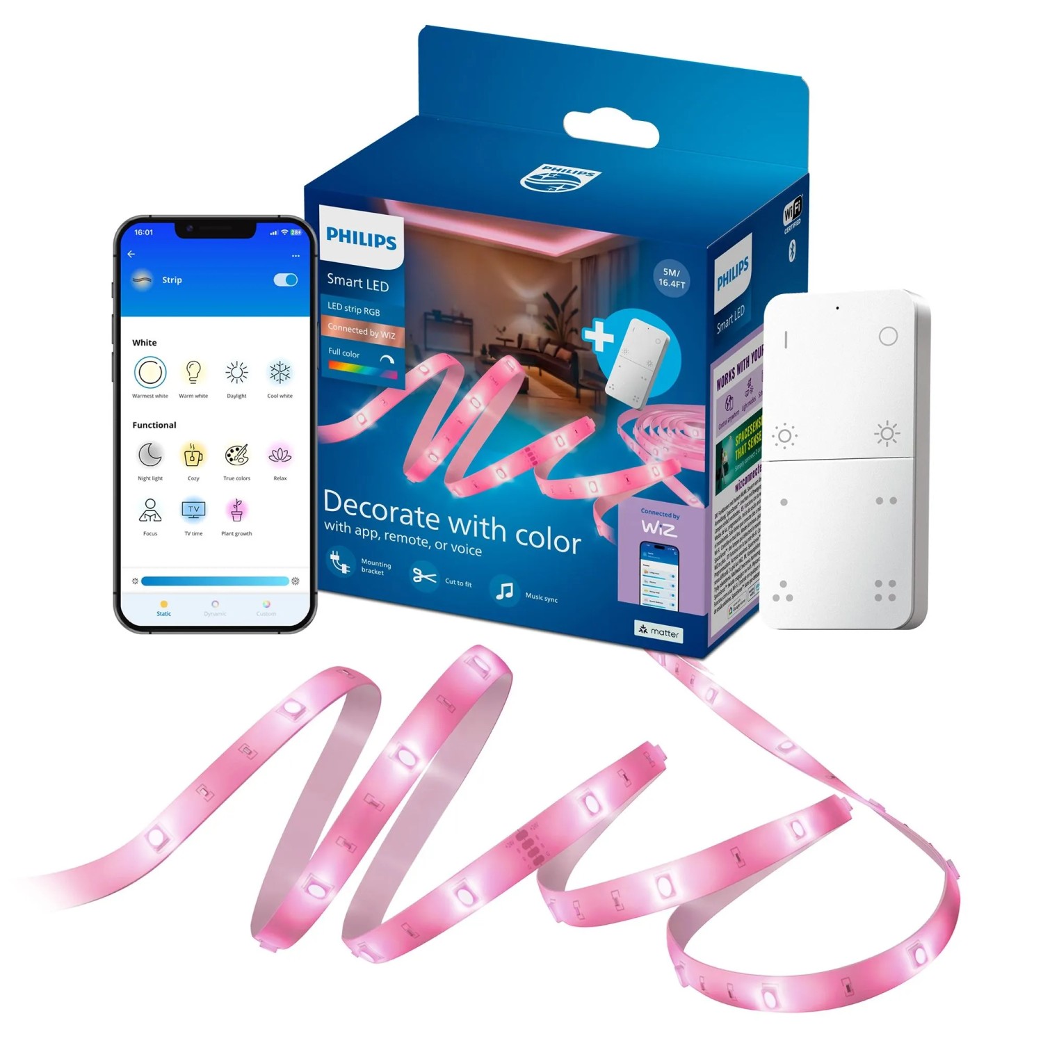 Philips Leuchtmittel Strip Light RGB 5 m mit Dimmschalter Weiß