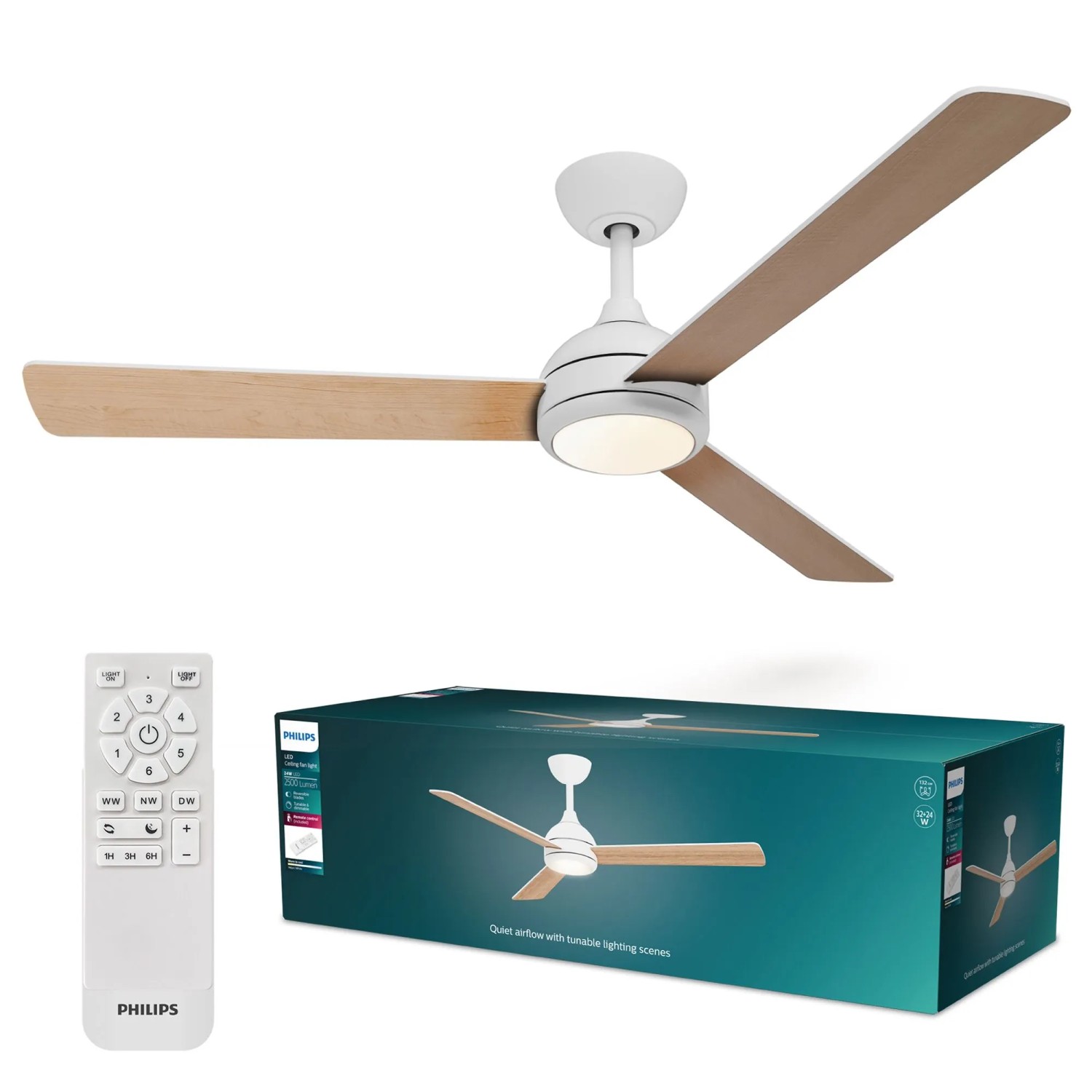 Philips Deckenventilator Velyx Weiß-Braun 132 cm LED