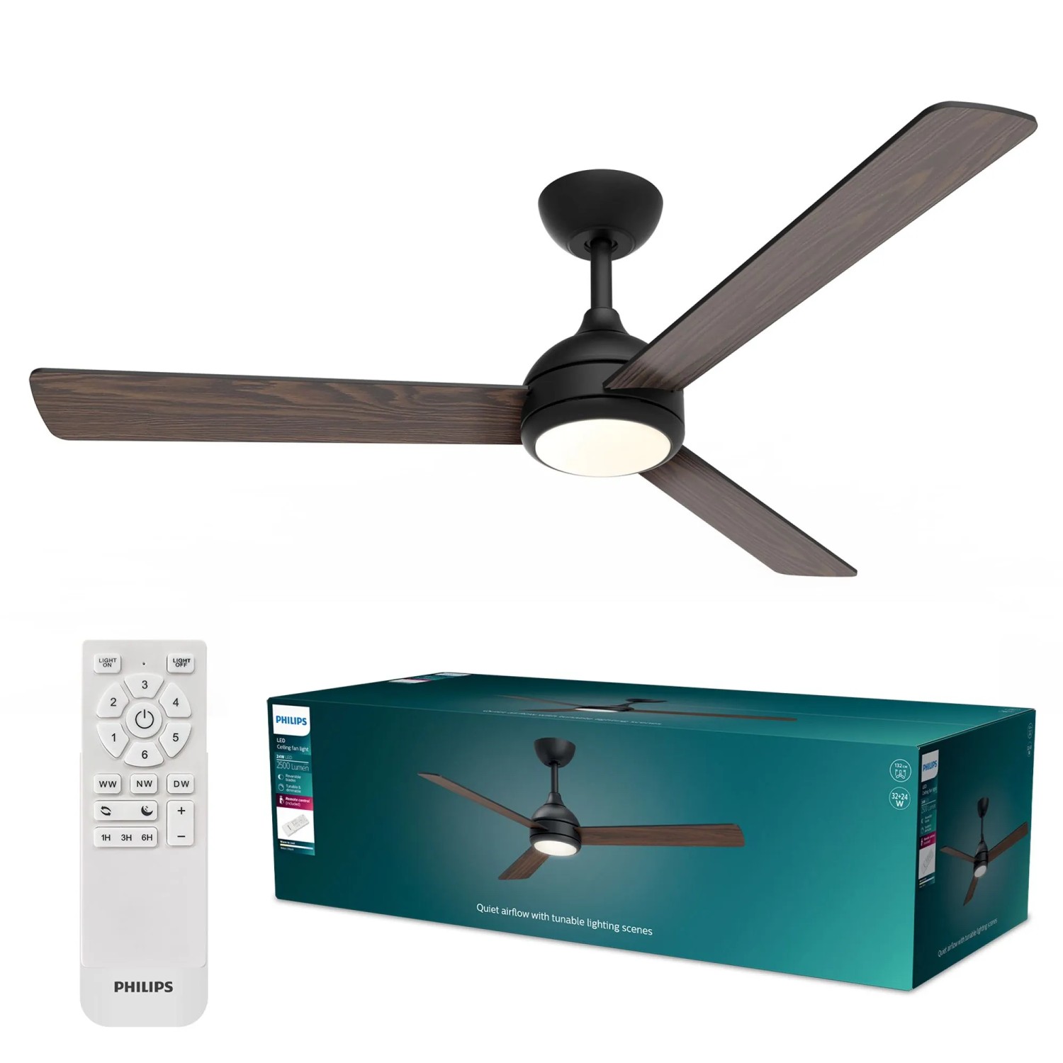 Philips Deckenventilator Velyx Schwarz-Braun 132 cm LED