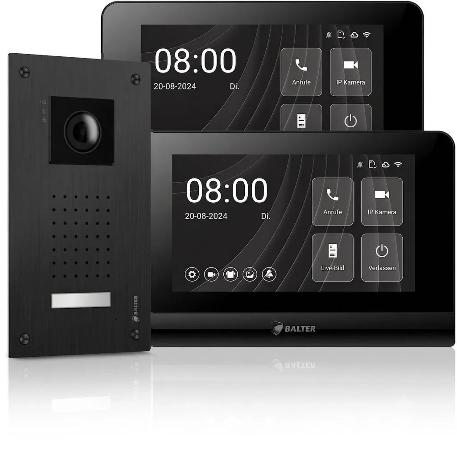 Balter Entri L Video Türklingel mit App Komplettset für Einfamilienhaus mit 2x 7 Zoll Monitor Unterputz Schwarz