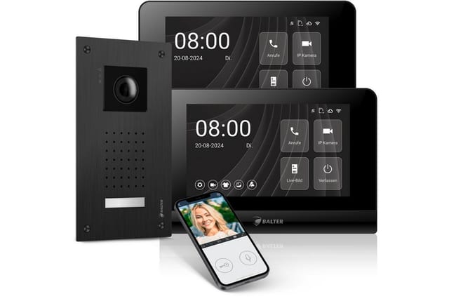 Balter Entri L Video Türklingel mit App Komplettset für Einfamilienhaus mit 2x 7 Zoll Monitor Unterputz Schwarz
