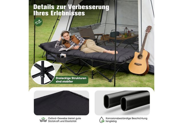Sekey XXL Campingbett Klappbar Feldbett mit Matratze Grau 202 x 80 x 45 cm