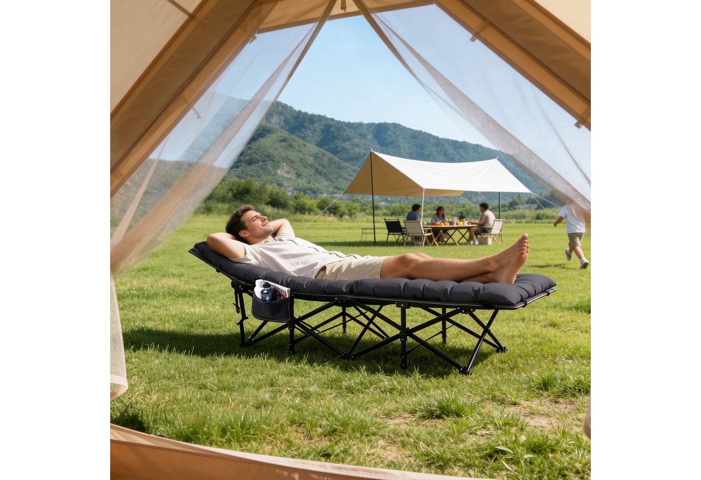 Sekey XXL Campingbett Klappbar Feldbett mit Matratze Grau 202 x 80 x 45 cm Bild 2