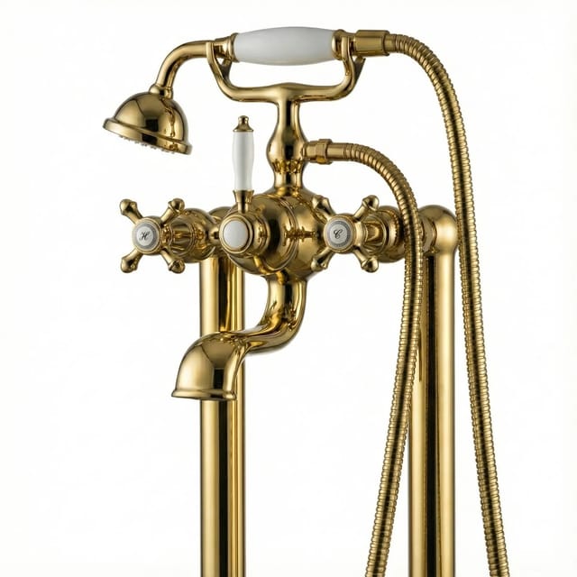 PaulGurkes Standarmatur Freistehend Gold Retro Nostalgie für Badewannen