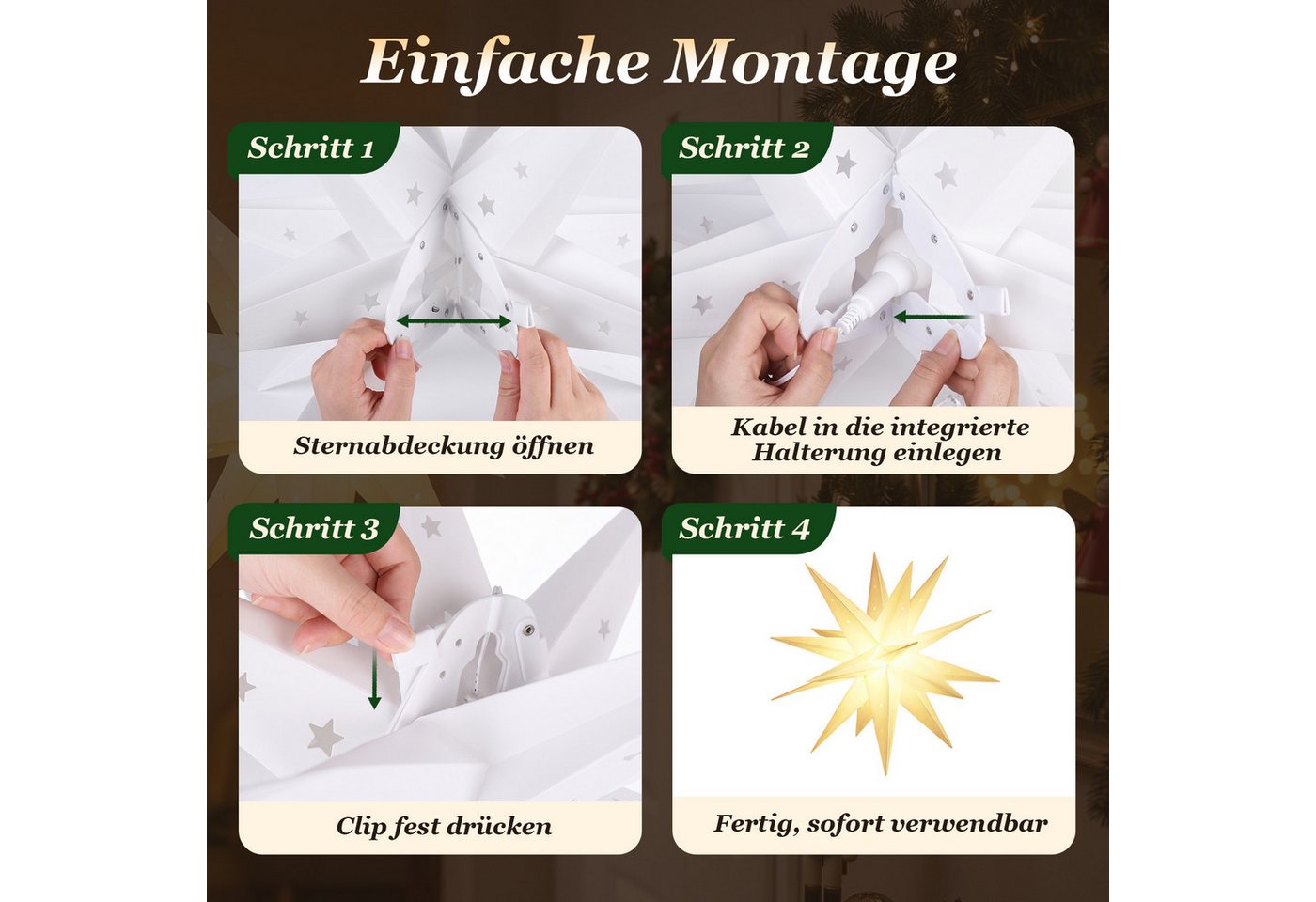 Salcar LED Dekolicht 3D Papierstern Beleuchtet LED Stern Weihnachtsdeko 45cm Warmweiß