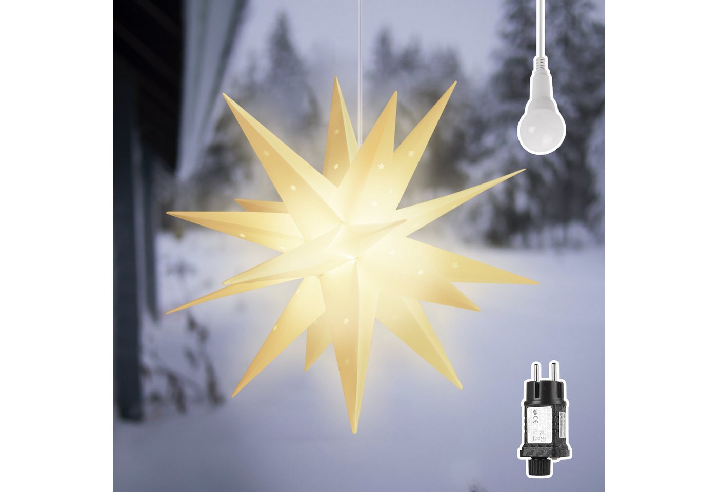 Salcar LED Dekolicht 3D Papierstern Beleuchtet LED Stern Weihnachtsdeko 45cm Warmweiß Bild 5