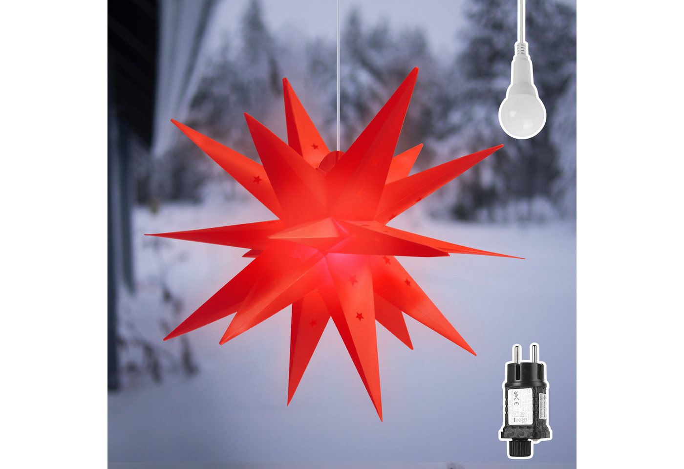 Salcar LED Dekolicht 3D Papierstern Beleuchtet LED Stern Weihnachtsdeko 45cm Rot Bild 4