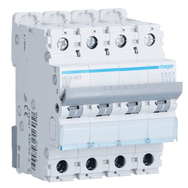 Leistungsschalter Hager 4p 6ka 63a C 4 Module Mca463