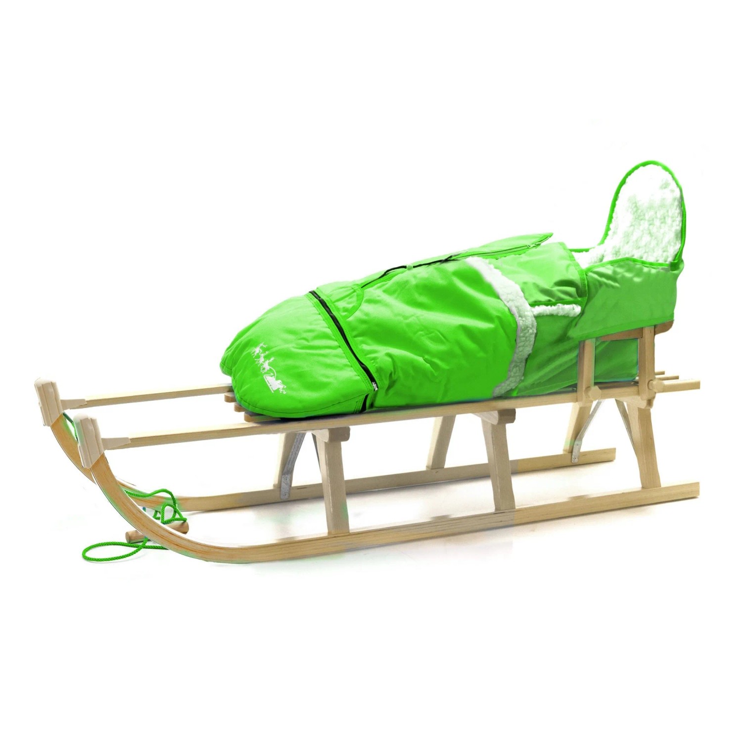 HolzFee Davos Baby Schlitten Holz 120 cm mit Fußsack Alaska Big Grün