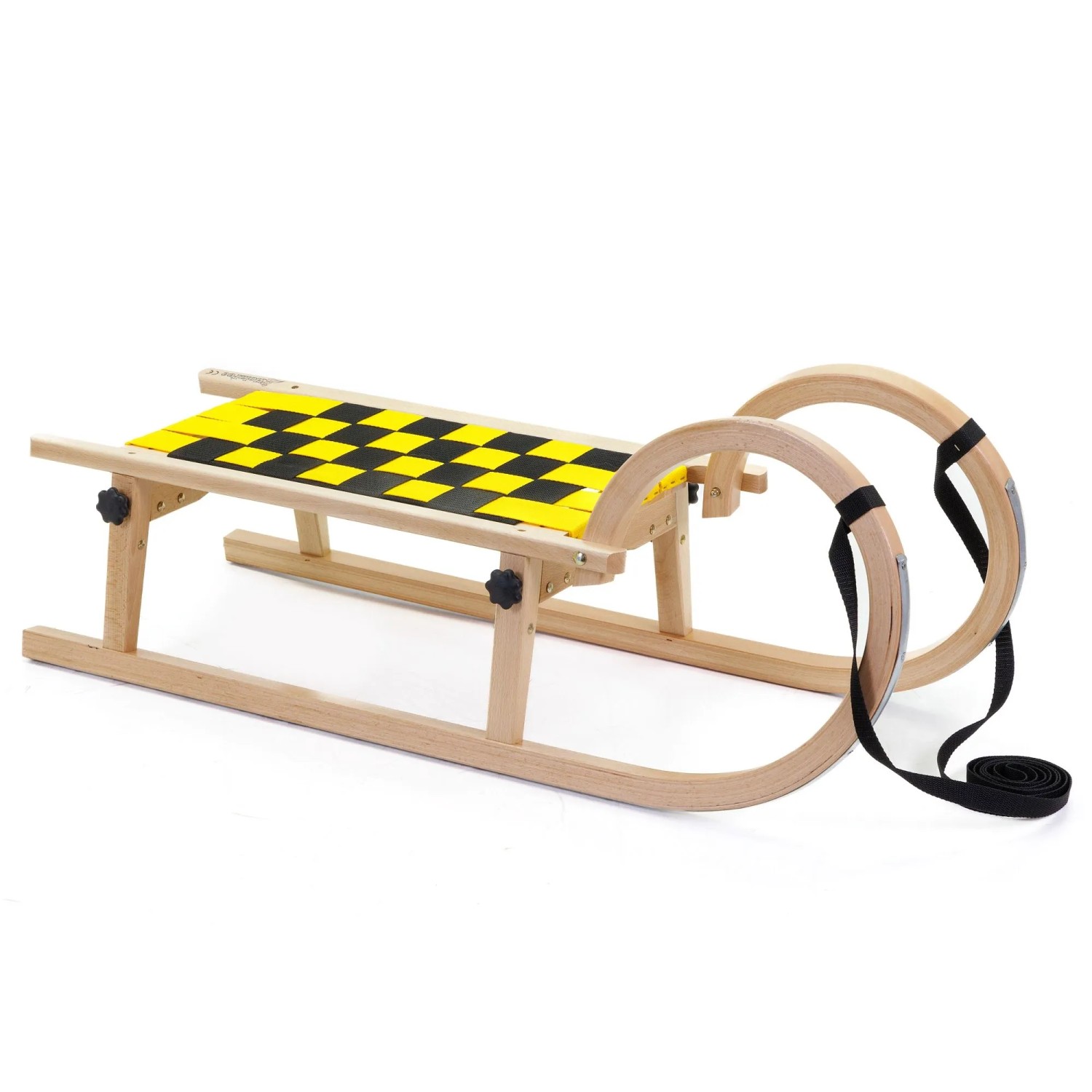 HolzFee Klappschlitten Tourer Baran S 95 RG Gurtsitz Schwarz Gelb Schlitten Klappbar