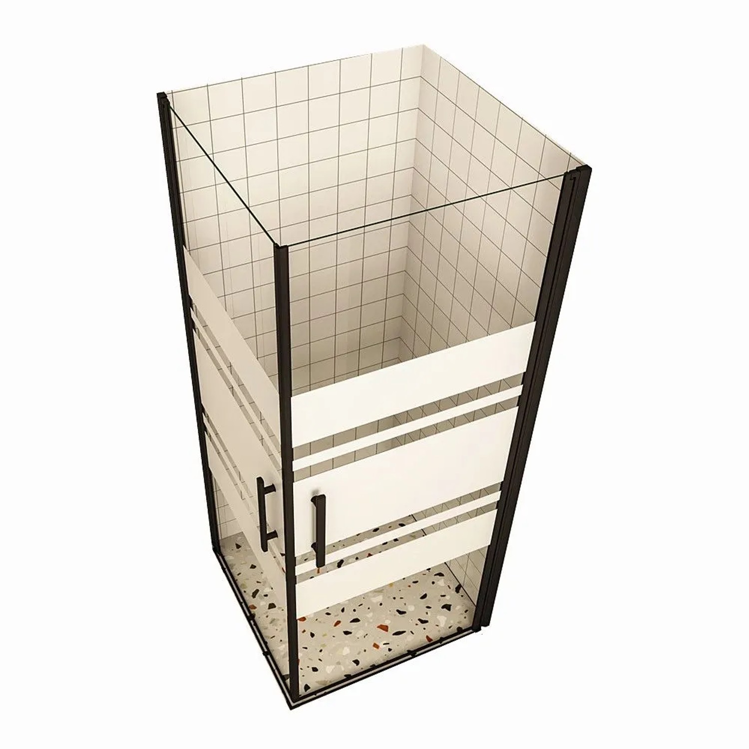 Duschparadies Duschkabinen Drehtür 90 x 100 x 195cm Eckeinstieg Dusche Duschwand 6mm Nano Glas Gestreiftesglas Schwarz