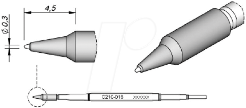 JBC C210016 - Lötspitze C210, Rundform, C210016/Ø 0,3 mm, gerade, spitz
